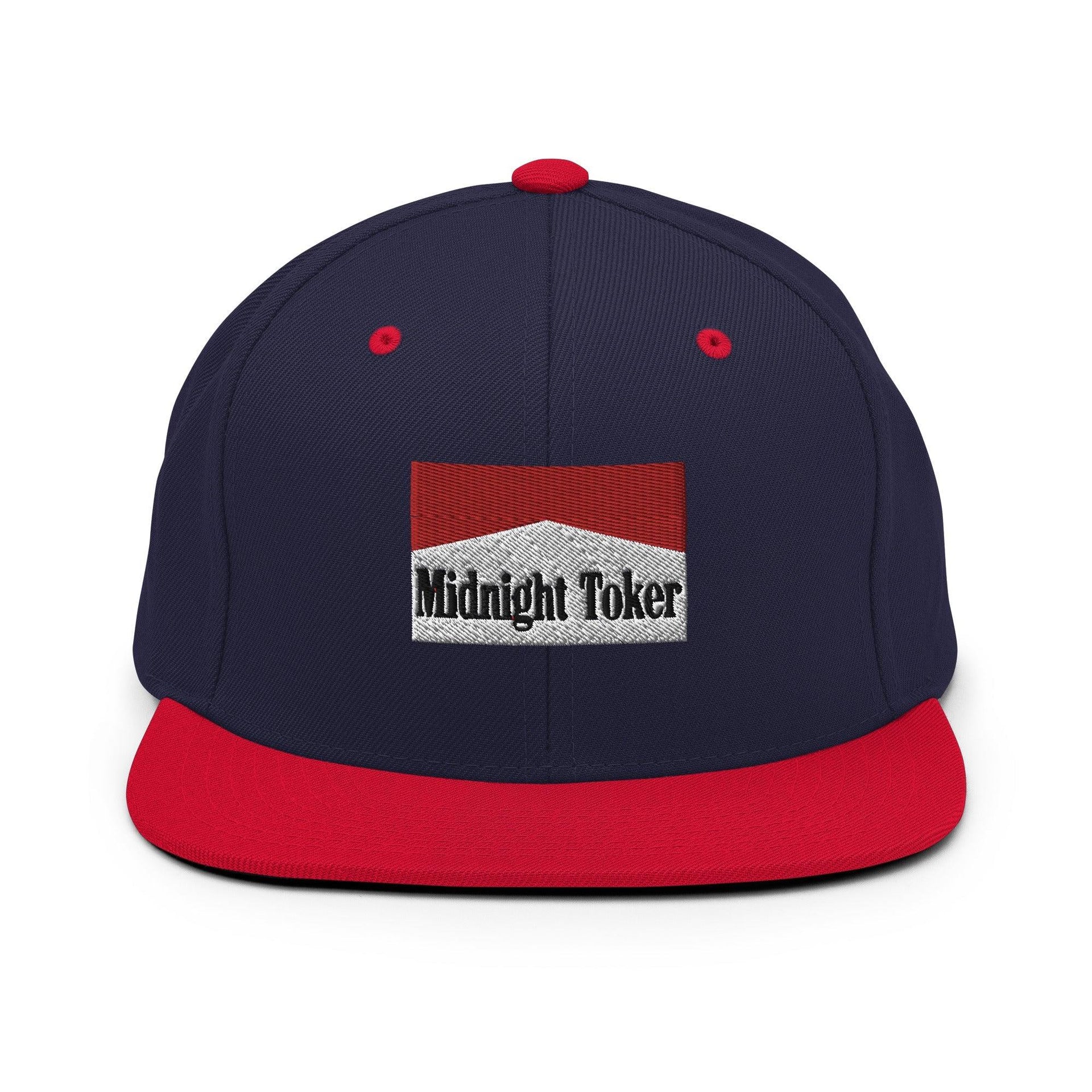 Midnight Toker Bill Brim Snapback Hat Navy Red Capital Crowns Funny Snapback Hats