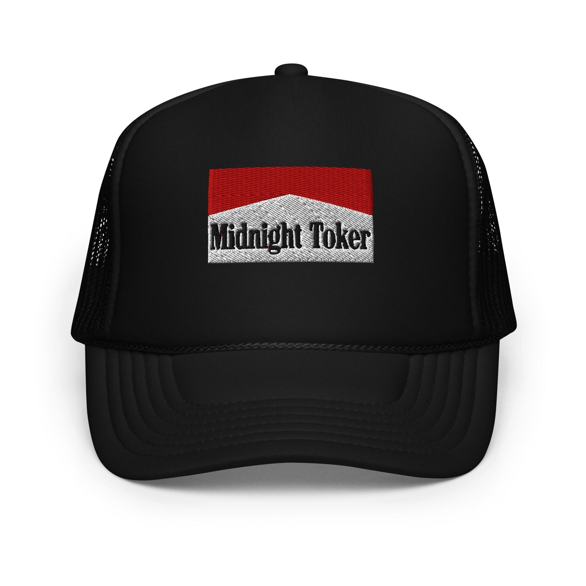 Midnight Toker Embroidered Foam Trucker Hat Black Capital Crowns Funny Trucker Hats