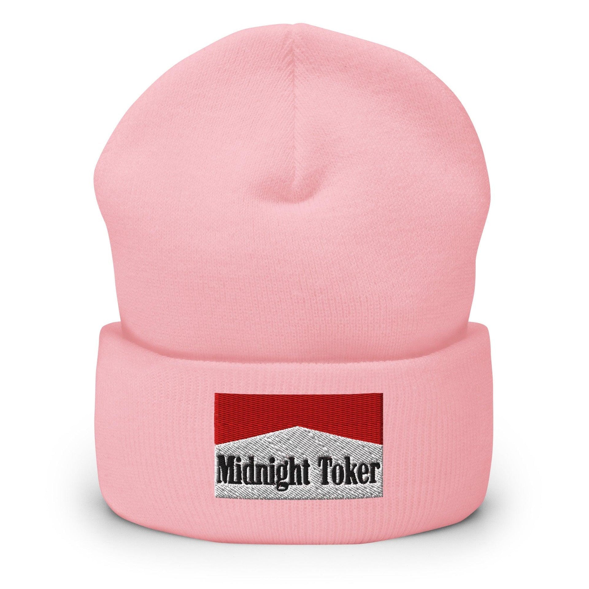 Midnight Toker Embroidered Knit Cuffed Beanie Baby Pink Beanies Capital Crowns Funny