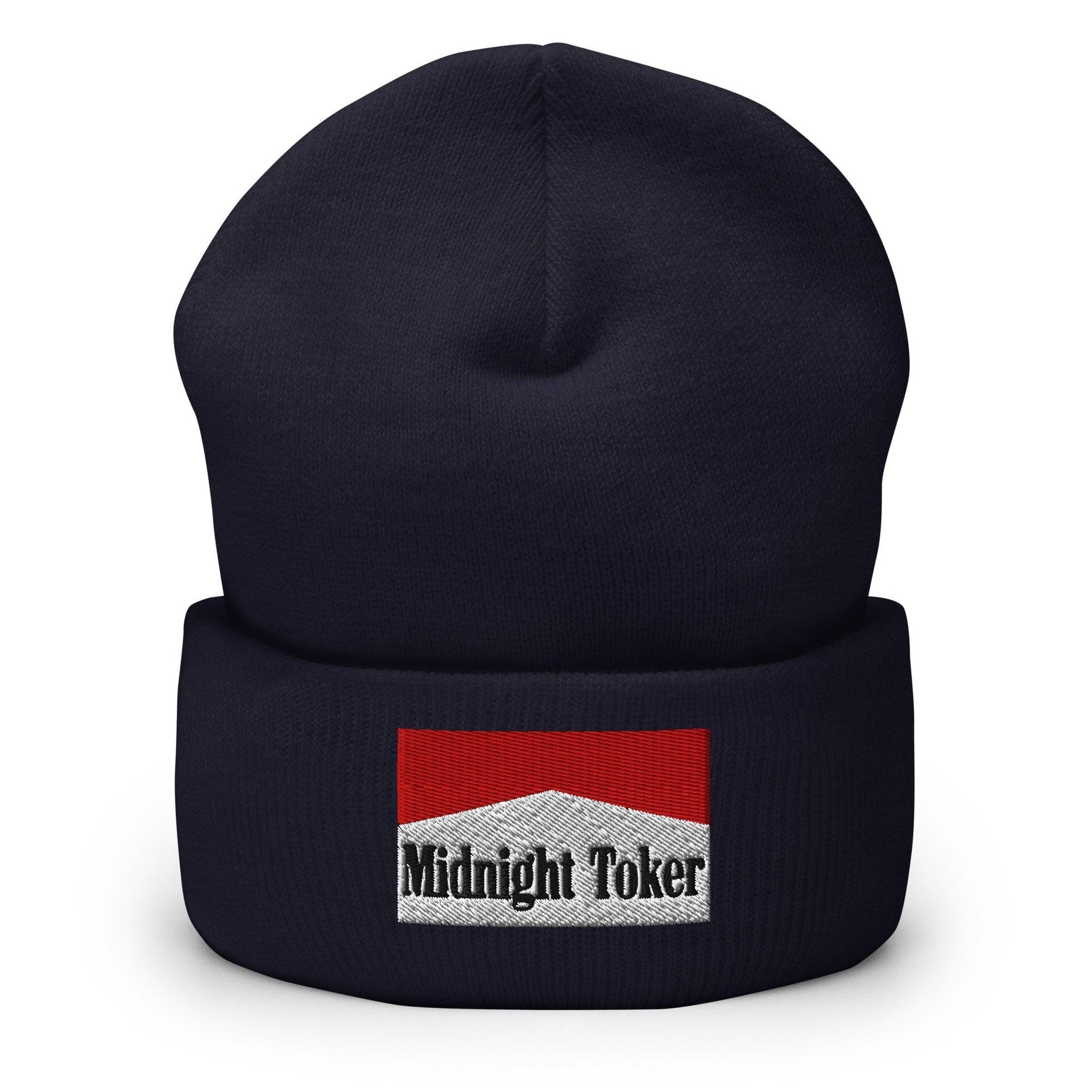 Midnight Toker Embroidered Knit Cuffed Beanie Navy Beanies Capital Crowns Funny