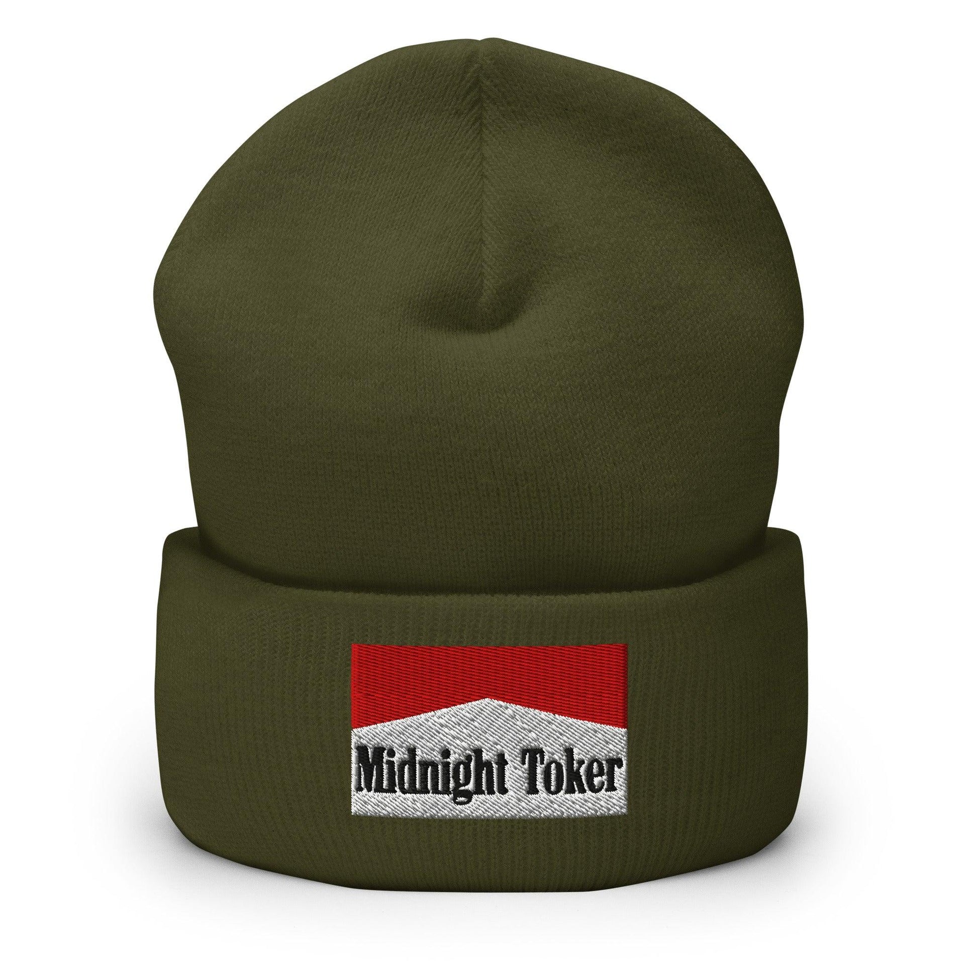 Midnight Toker Embroidered Knit Cuffed Beanie Olive Beanies Capital Crowns Funny