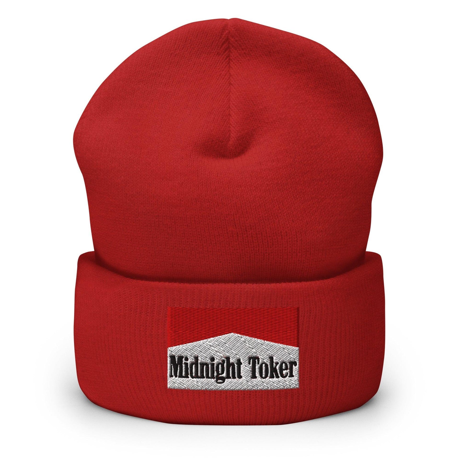Midnight Toker Embroidered Knit Cuffed Beanie Red Beanies Capital Crowns Funny