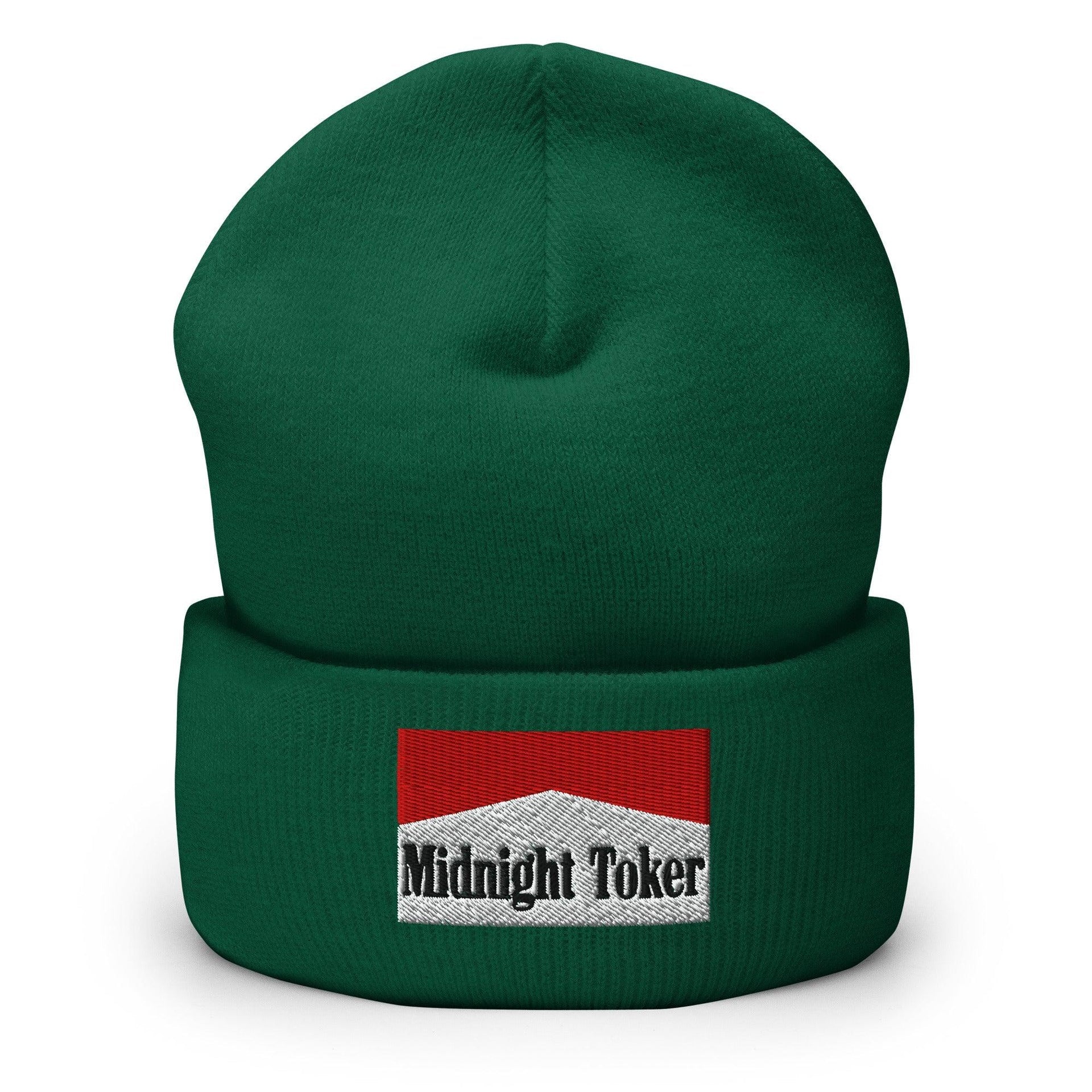 Midnight Toker Embroidered Knit Cuffed Beanie Spruce Beanies Capital Crowns Funny