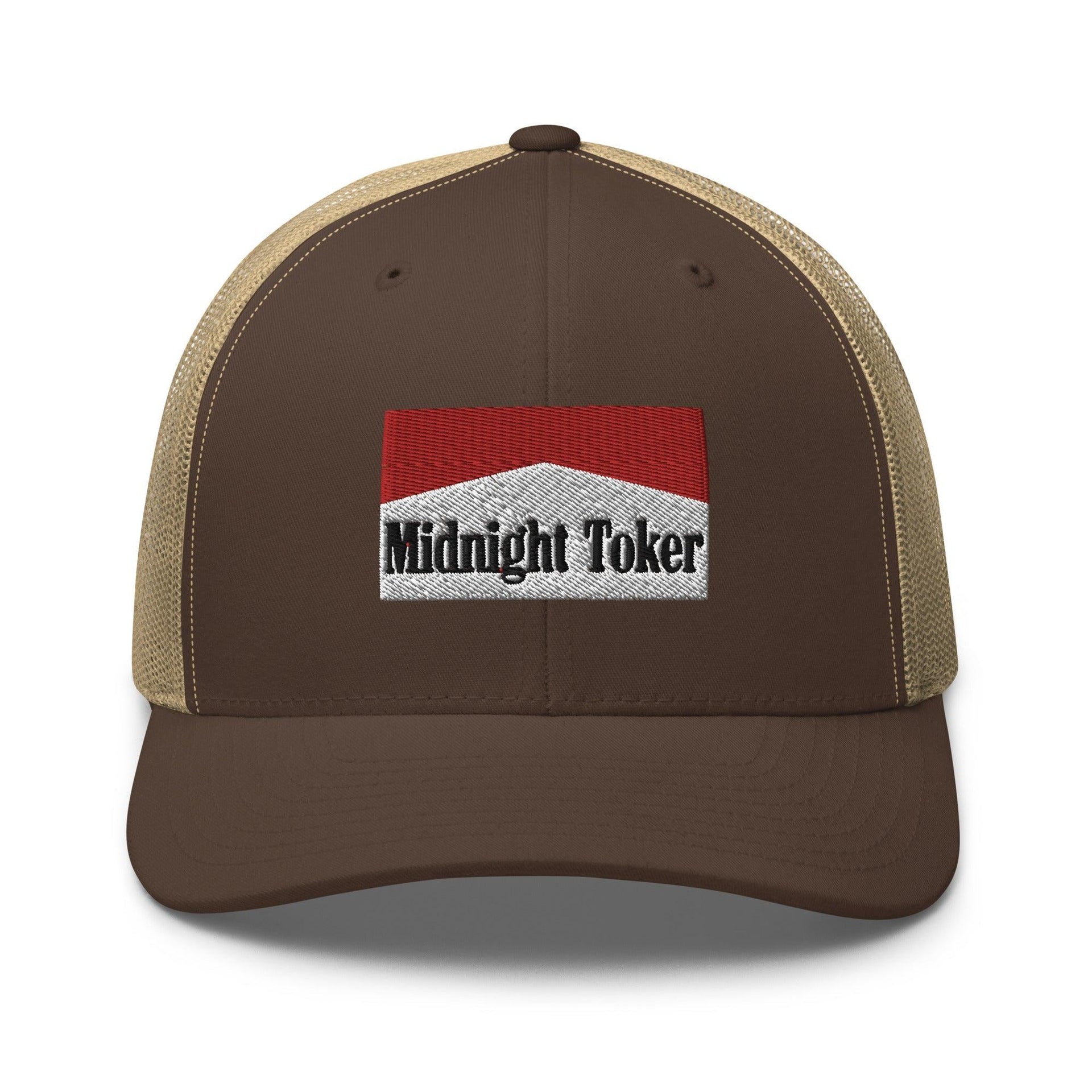 Midnight Toker Retro Trucker Hat Brown Khaki Capital Crowns Funny Trucker Hats