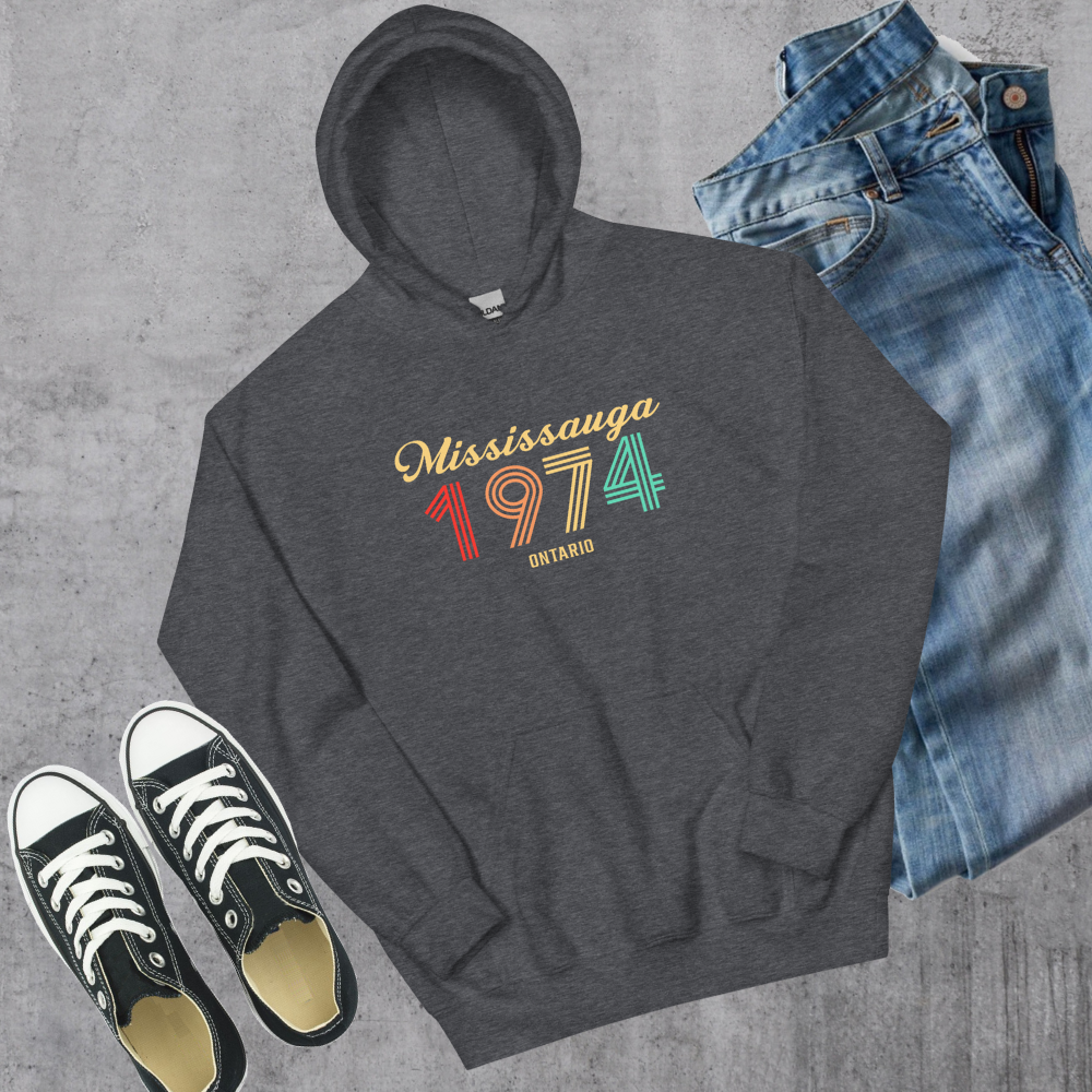 Mississauga Vintage Hoodie Dark Heather Canadian City Apparel