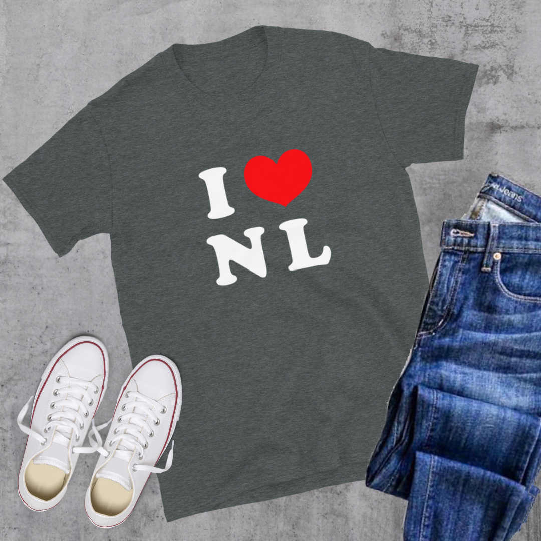I ❤️ NL Tee Dark Heather Canadian City Apparel Newfoundland
