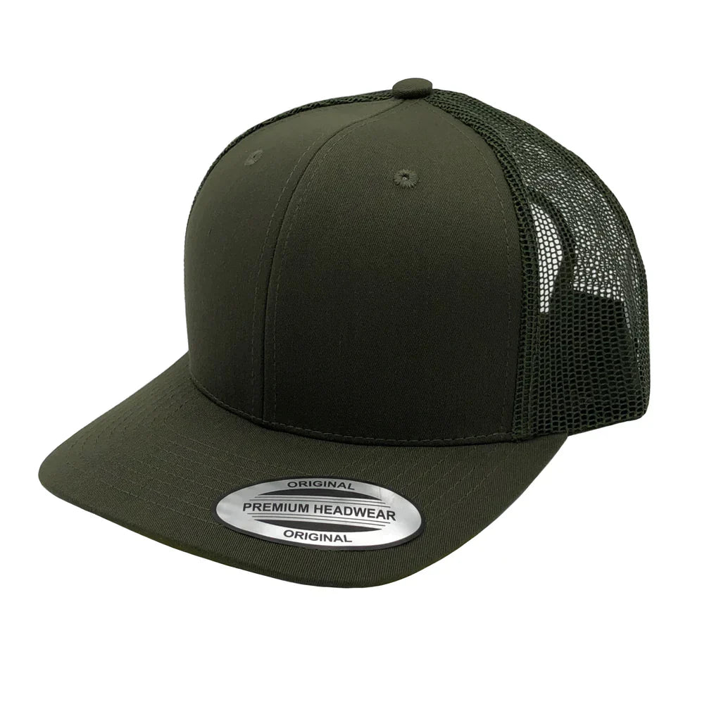 GNV-6606T - Premium Trucker Mesh Cap Olive ONE SIZE 6 PANELS CAP COTTON / POLYESTER CURVE headwear MESH mid profile nissi caps SNAPBACK STRUCTURED TRUCKER MESH UNISEX