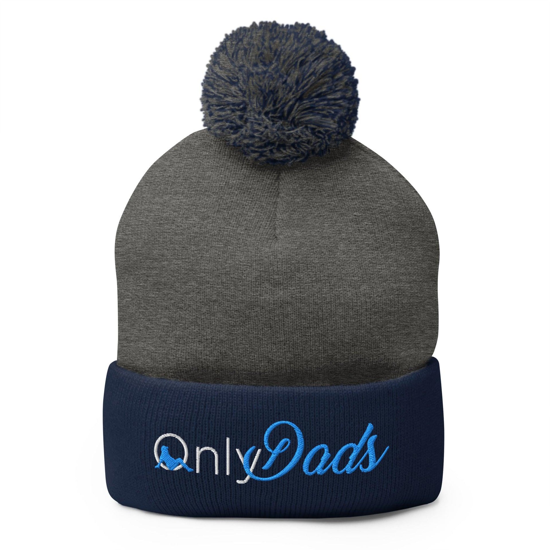 Only Dads Embroidered Knit Pom Pom Beanie Dark Heather Grey Navy Beanies Capital Crowns Funny