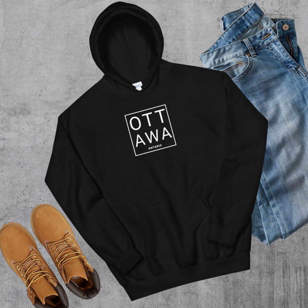 Ottawa Square Hoodie Black Canadian City Apparel