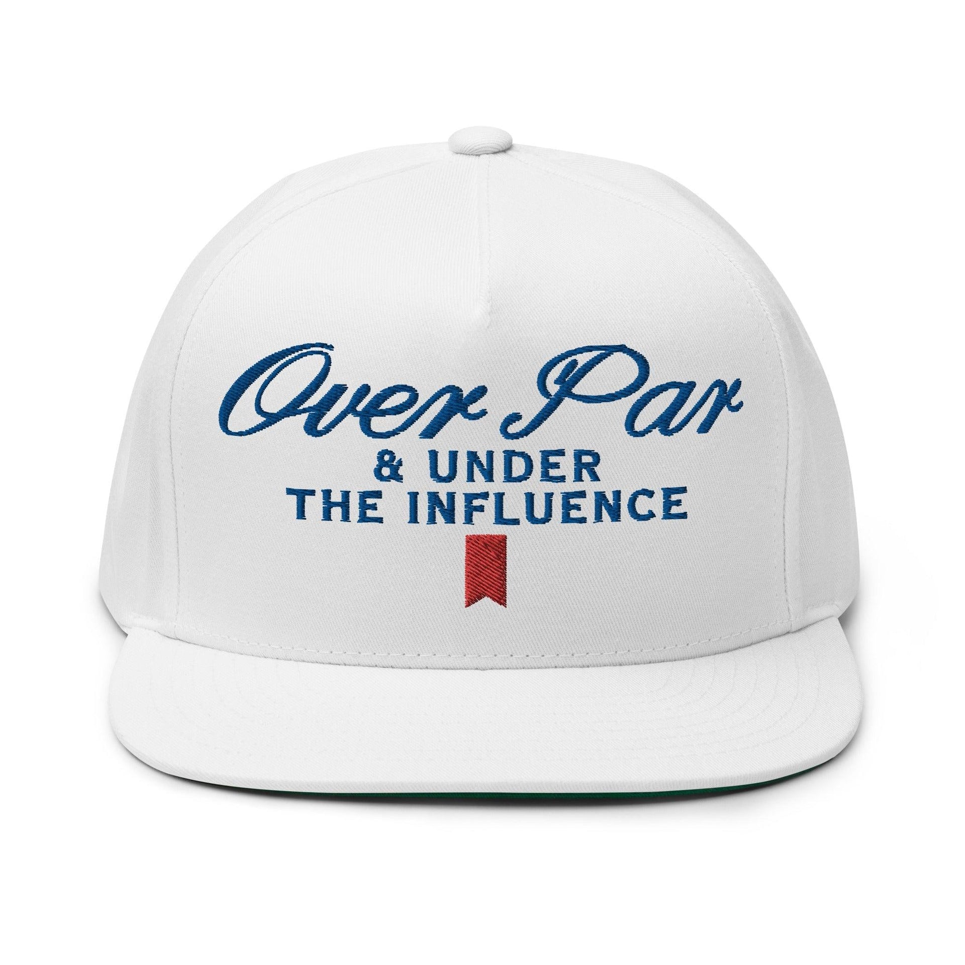 Over Par and Under the Influence Flat Bill Brim 5 Panel Snapback Hat White Capital Crowns Funny Golf Snapback Hats