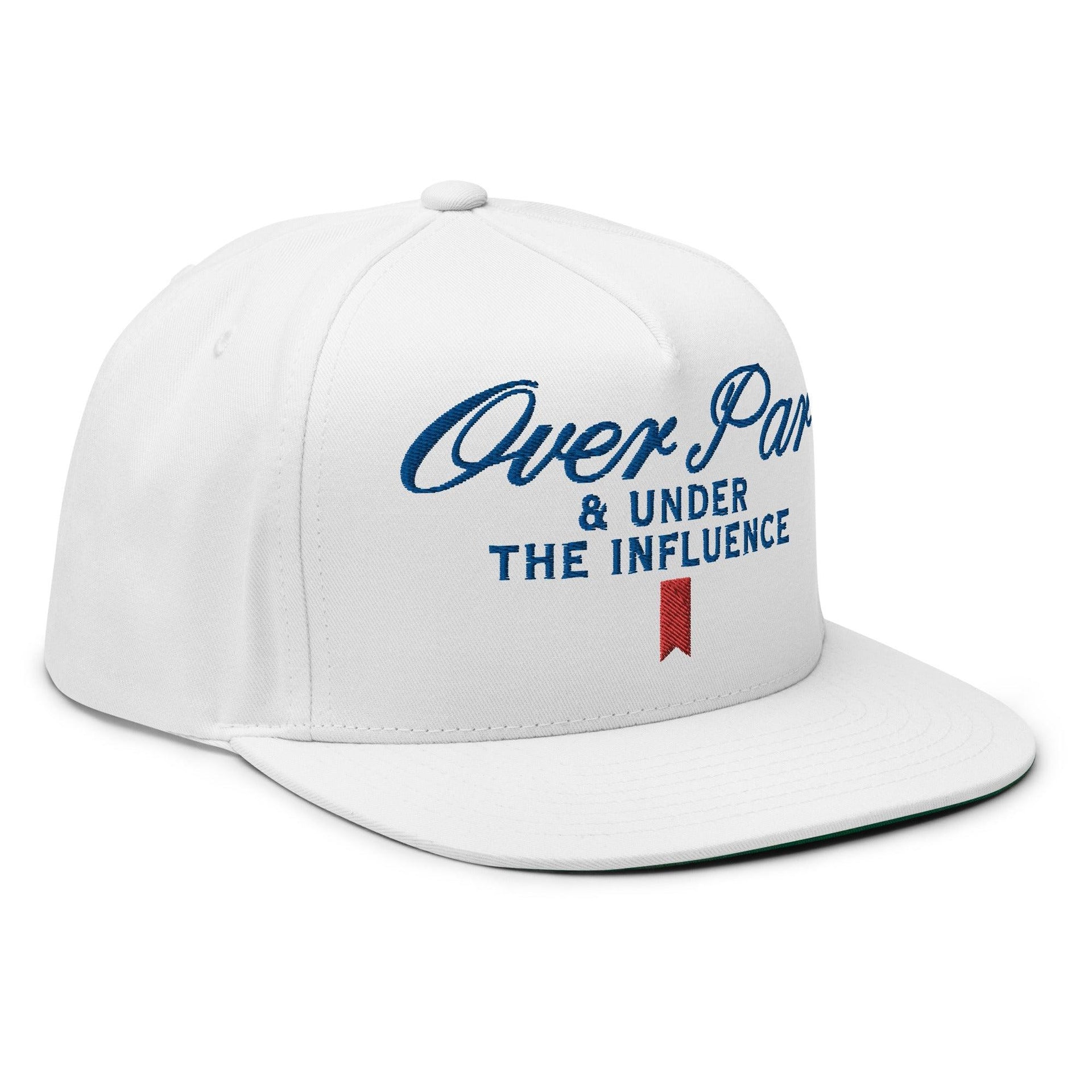 Over Par and Under the Influence Flat Bill Brim 5 Panel Snapback Hat Capital Crowns Funny Golf Snapback Hats