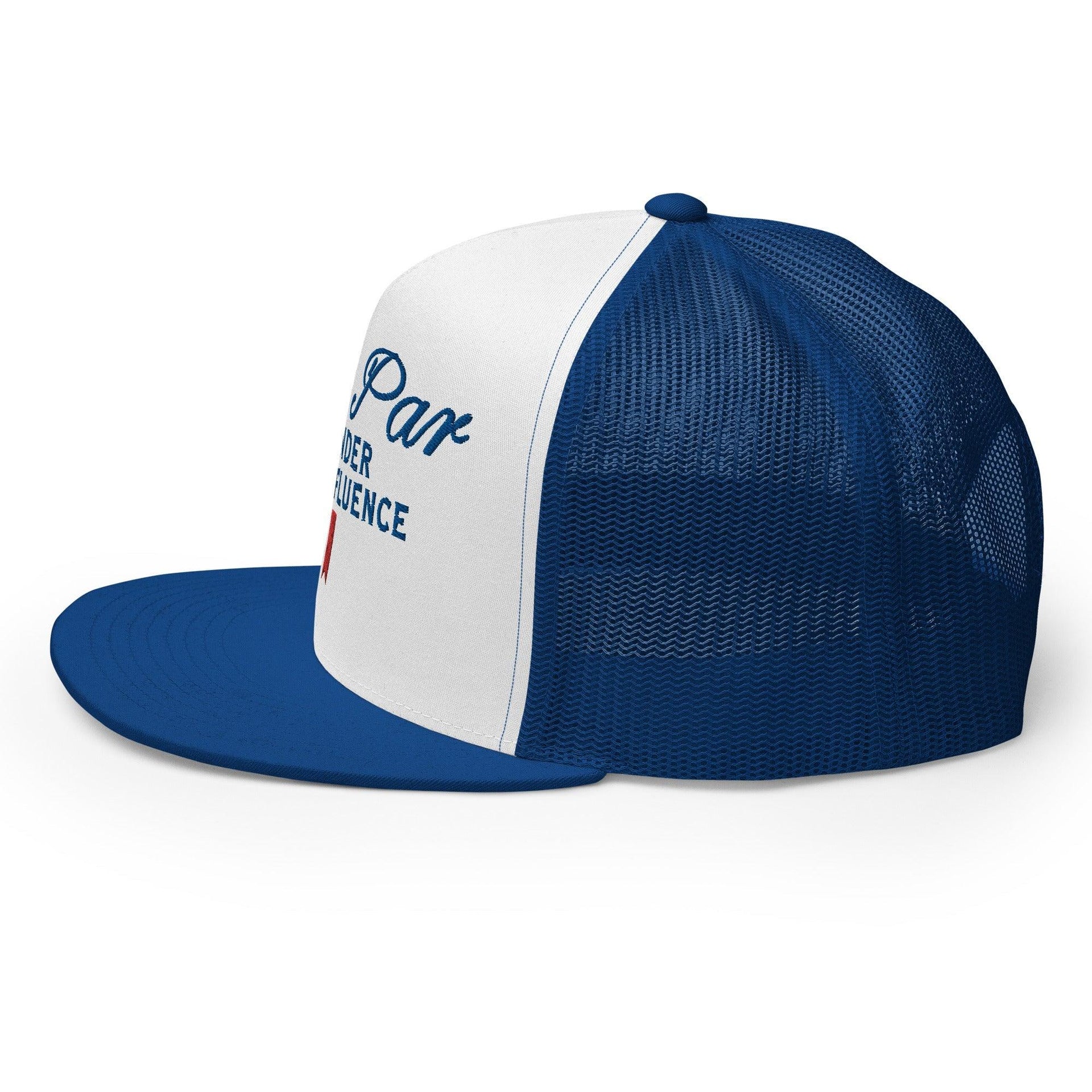 Over Par and Under the Influence Flat Bill Brim Trucker Hat Capital Crowns Funny Golf Snapback Hats Trucker Hats