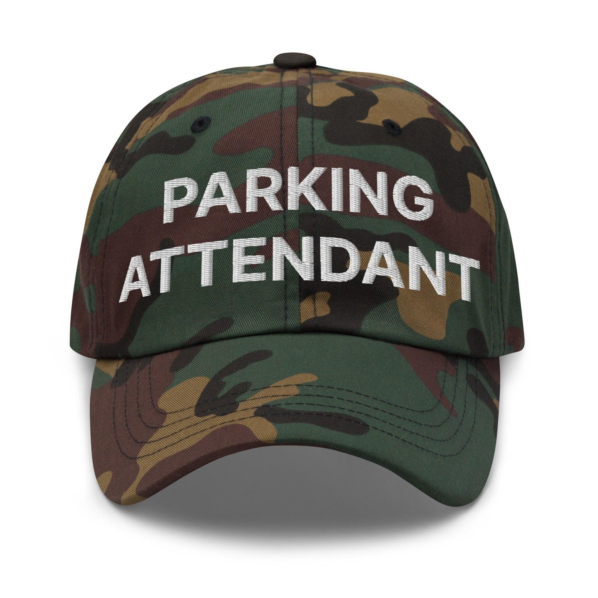 Parking Attendant Uniform Work Embroidered Dad Hat Green Camo Capital Crowns Dad Hats Work