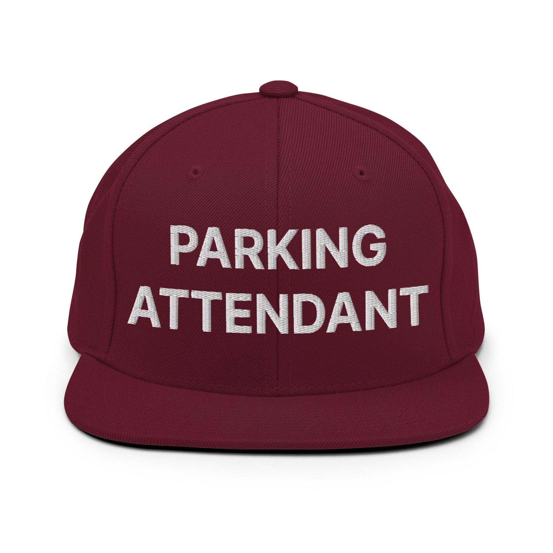 Parking Attendant Uniform Work Embroidered Flat Bill Brim Snapback Hat Maroon Capital Crowns Snapback Hats Work
