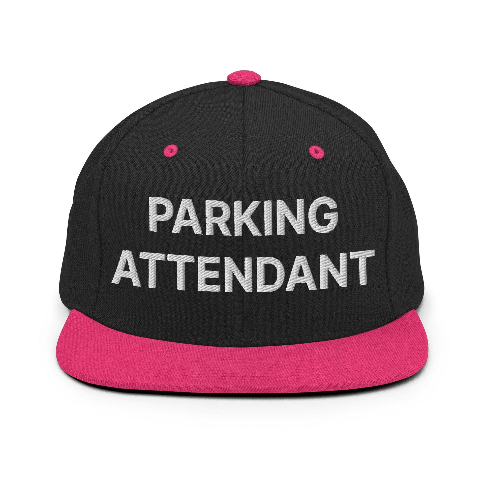 Parking Attendant Uniform Work Embroidered Flat Bill Brim Snapback Hat Black Neon Pink Capital Crowns Snapback Hats Work