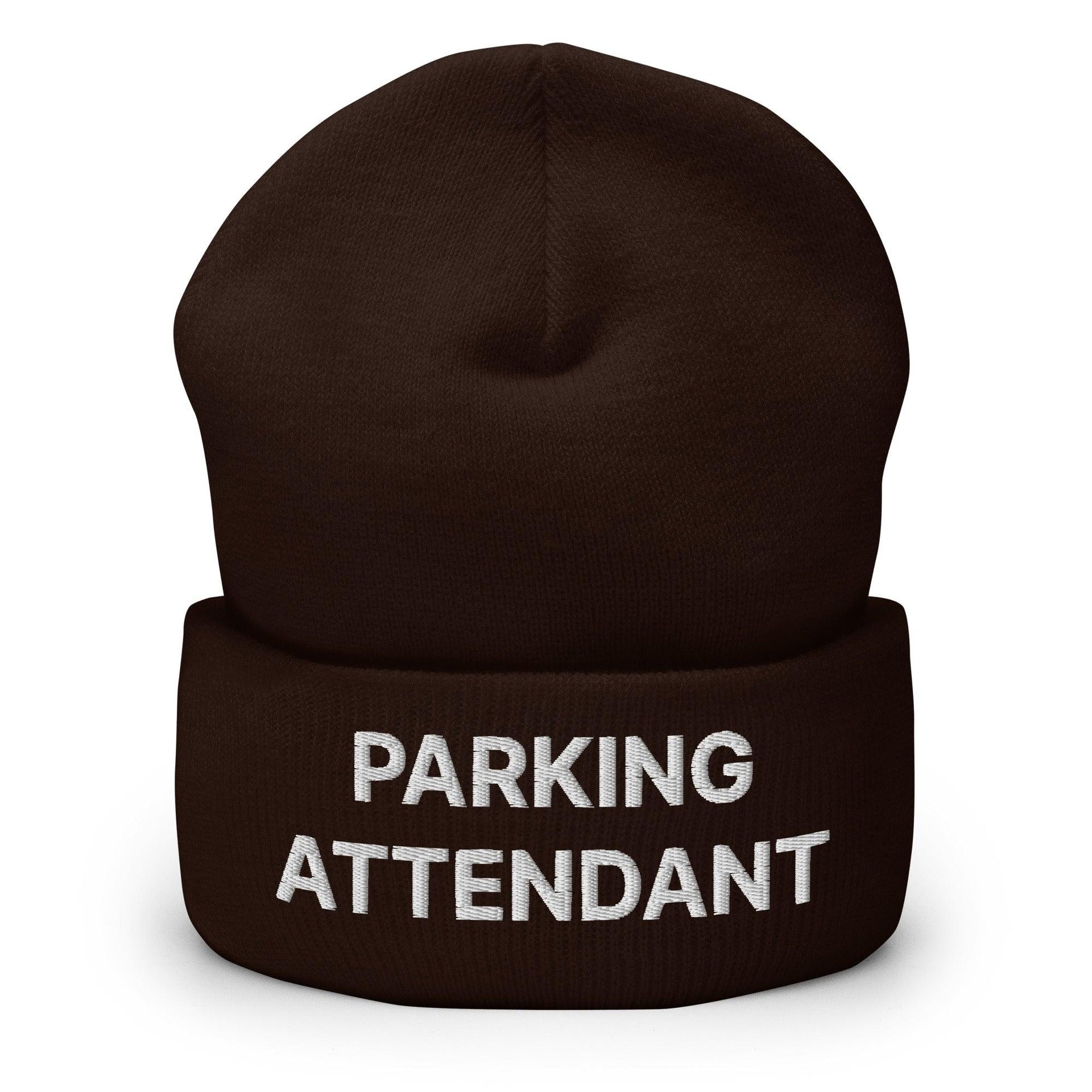 Parking Attendant Uniform Work Embroidered Knit Cuffed Beanie Brown Beanies Capital Crowns Work