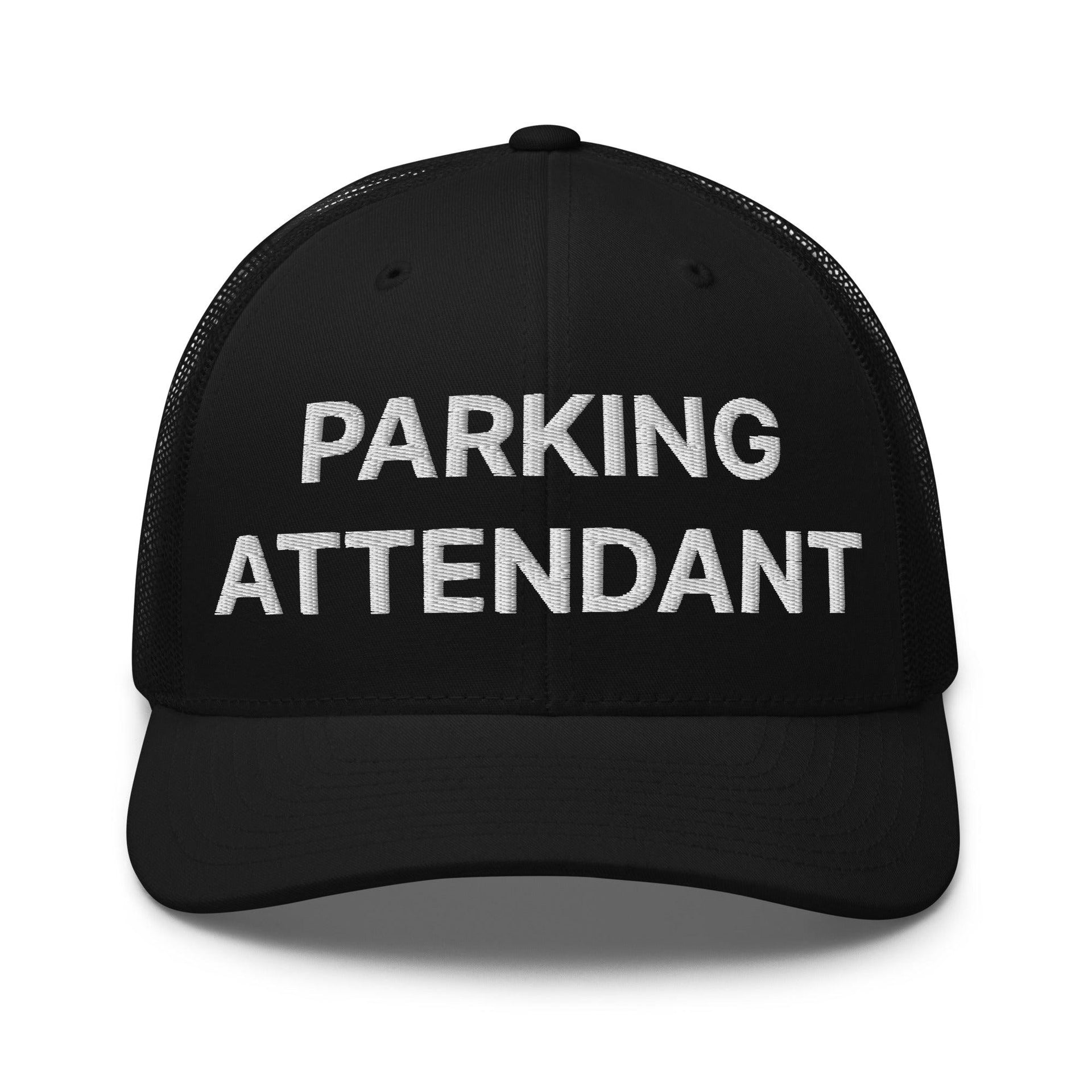Parking Attendant Work Block Embroidered Mesh Trucker Hat Black Capital Crowns Trucker Hats Work