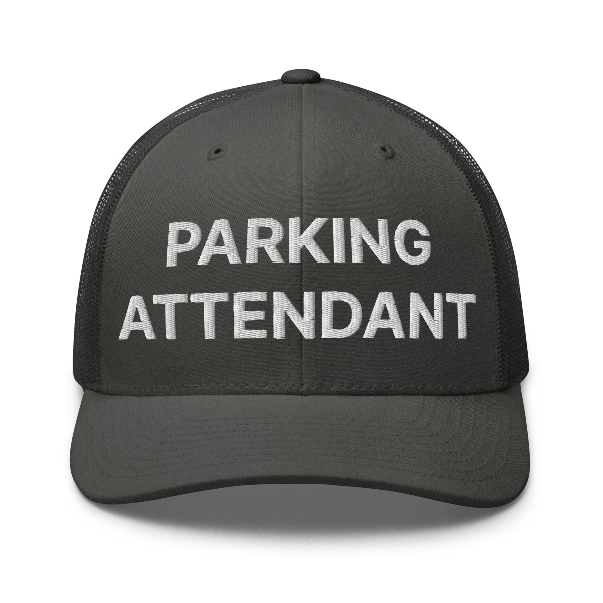 Parking Attendant Work Block Embroidered Mesh Trucker Hat Charcoal Capital Crowns Trucker Hats Work
