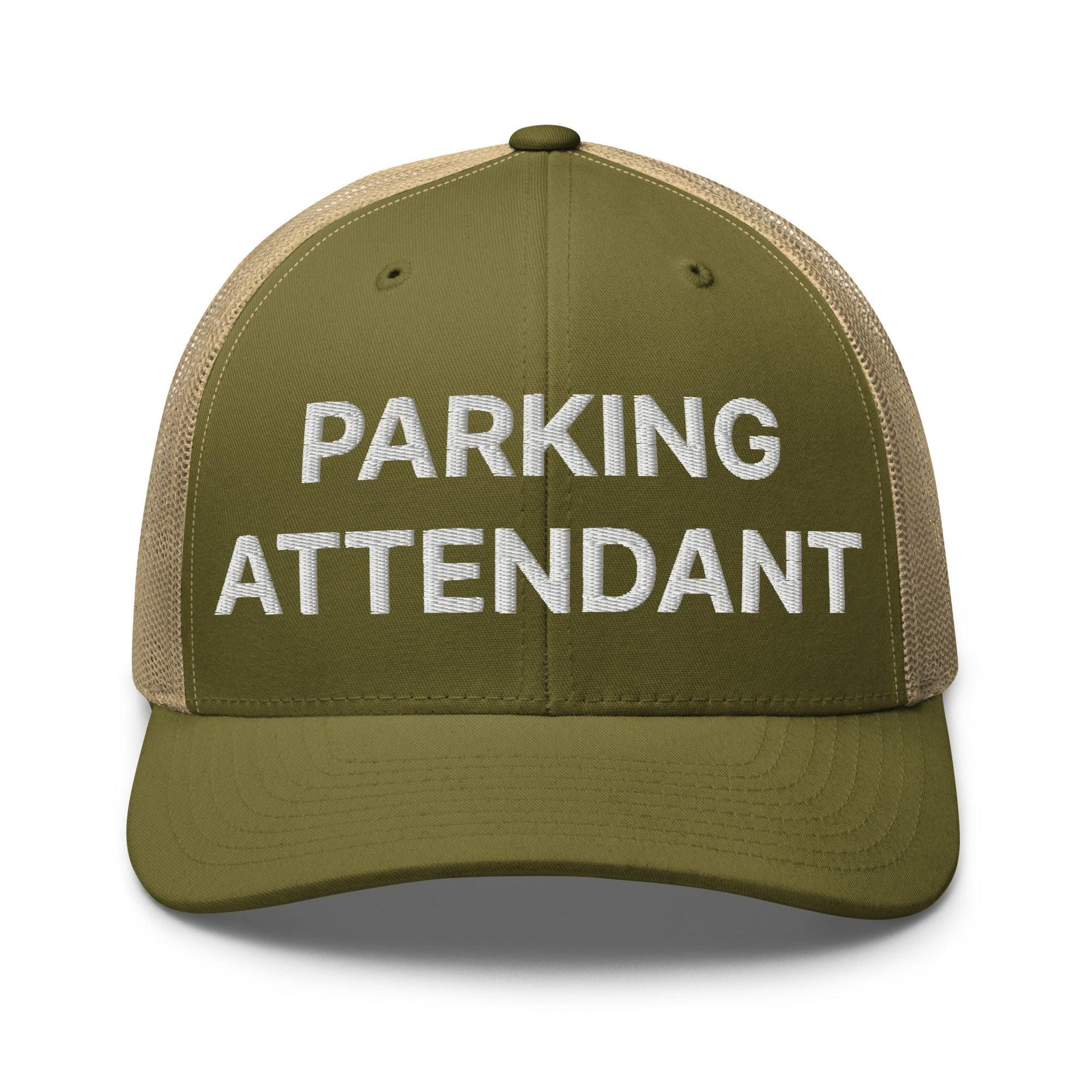 Parking Attendant Work Block Embroidered Mesh Trucker Hat Moss Khaki Capital Crowns Trucker Hats Work