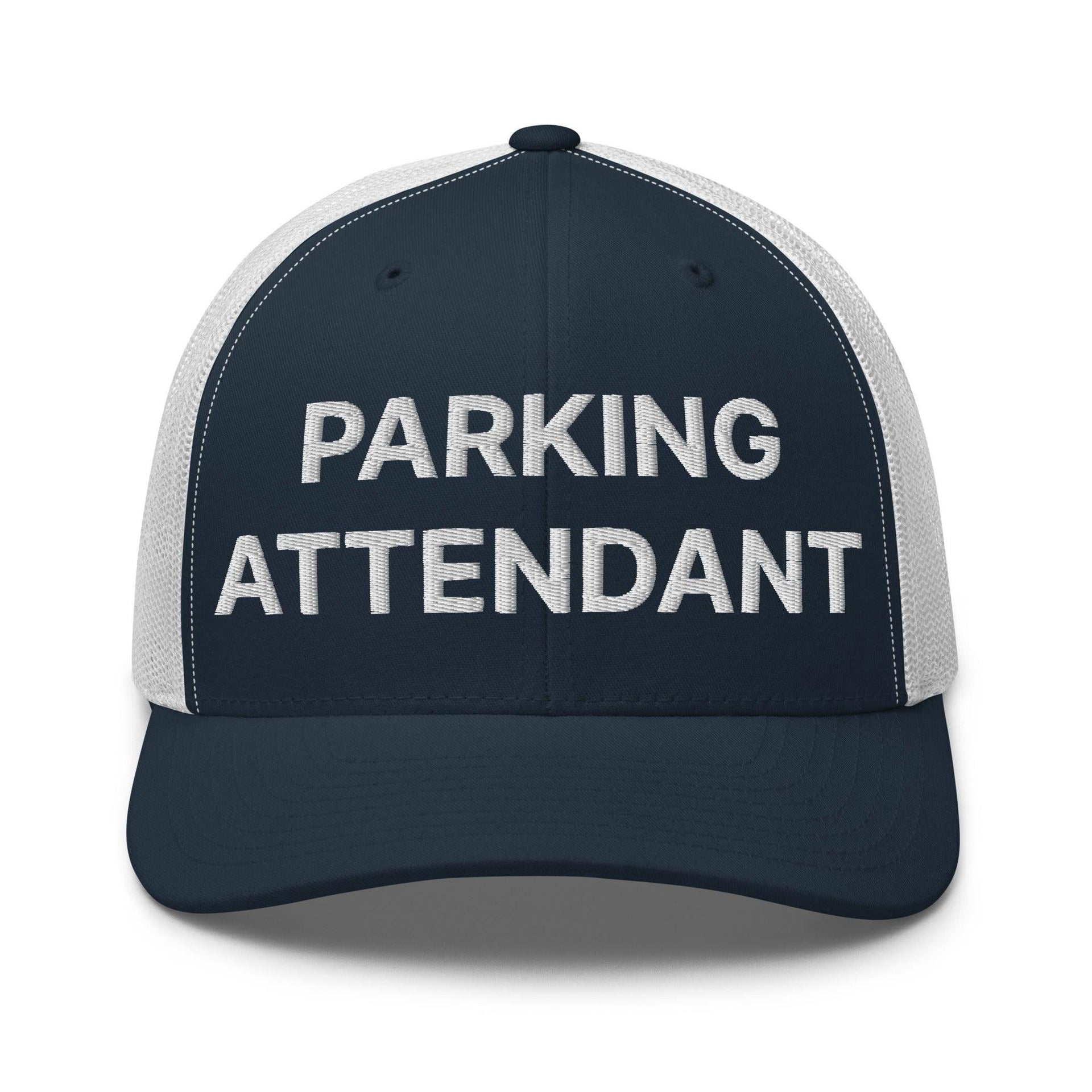 Parking Attendant Work Block Embroidered Mesh Trucker Hat Navy White Capital Crowns Trucker Hats Work