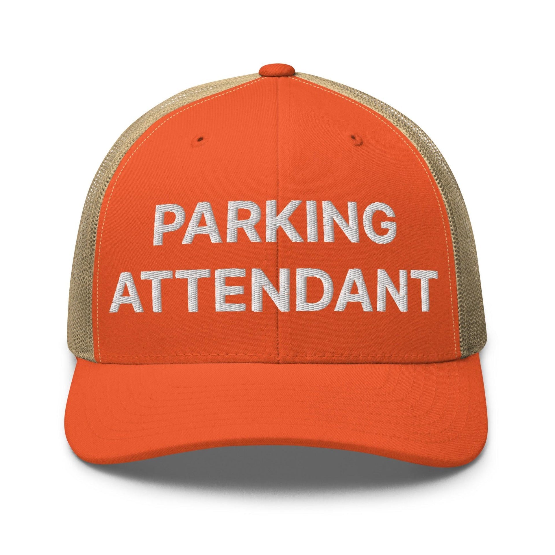 Parking Attendant Work Block Embroidered Mesh Trucker Hat Rustic Orange Khaki Capital Crowns Trucker Hats Work