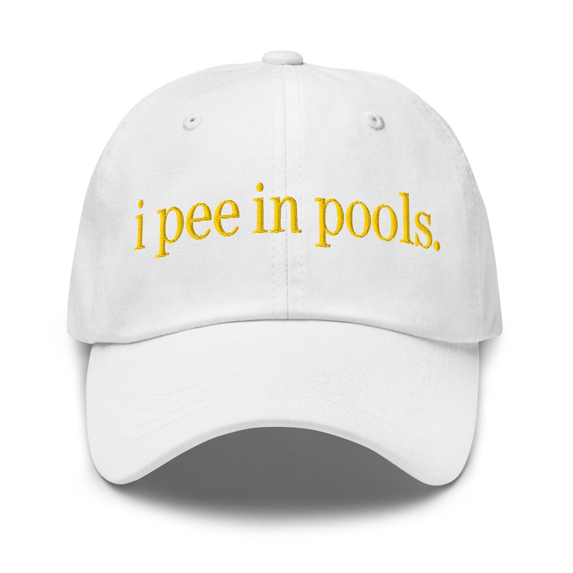 I Pee in Pools Embroidered Dad Hat White Capital Crowns Dad Hats Funny