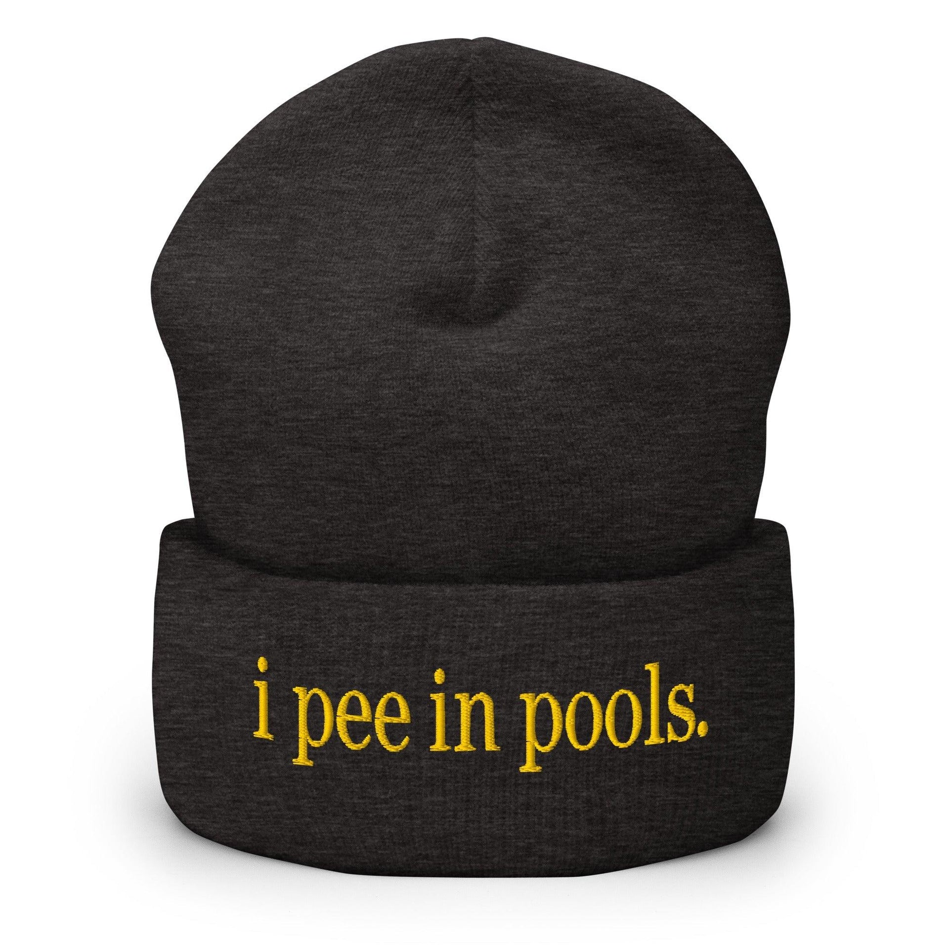 I Pee in Pools Embroidered Knit Cuffed Beanie Dark Grey Beanies Capital Crowns Funny