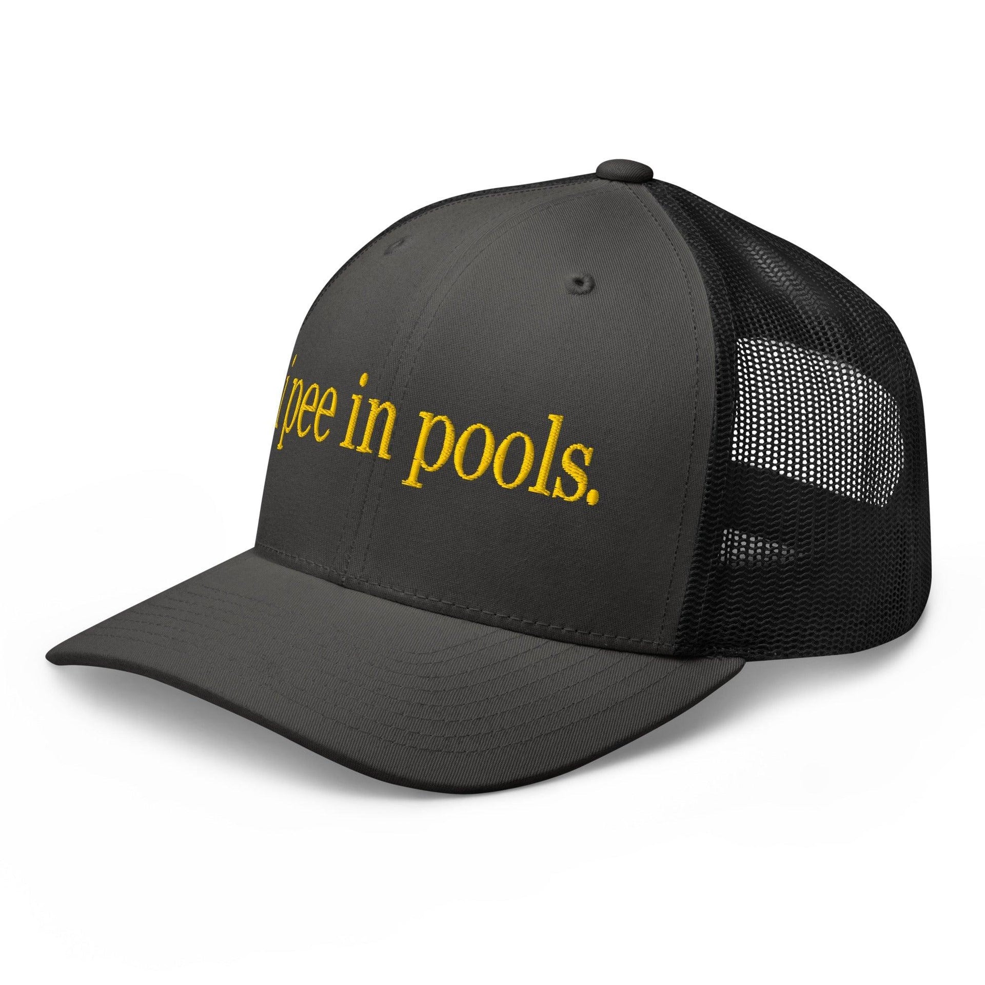 I Pee in Pools Embroidered Mesh Trucker Hat Capital Crowns Funny Trucker Hats