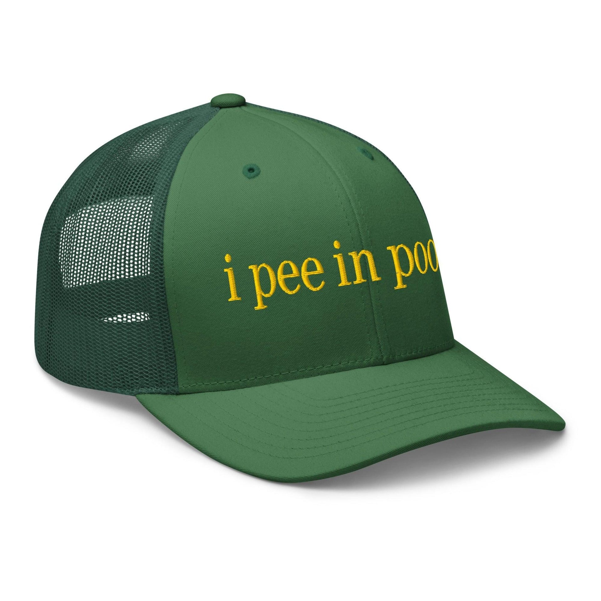 I Pee in Pools Embroidered Mesh Trucker Hat Capital Crowns Funny Trucker Hats