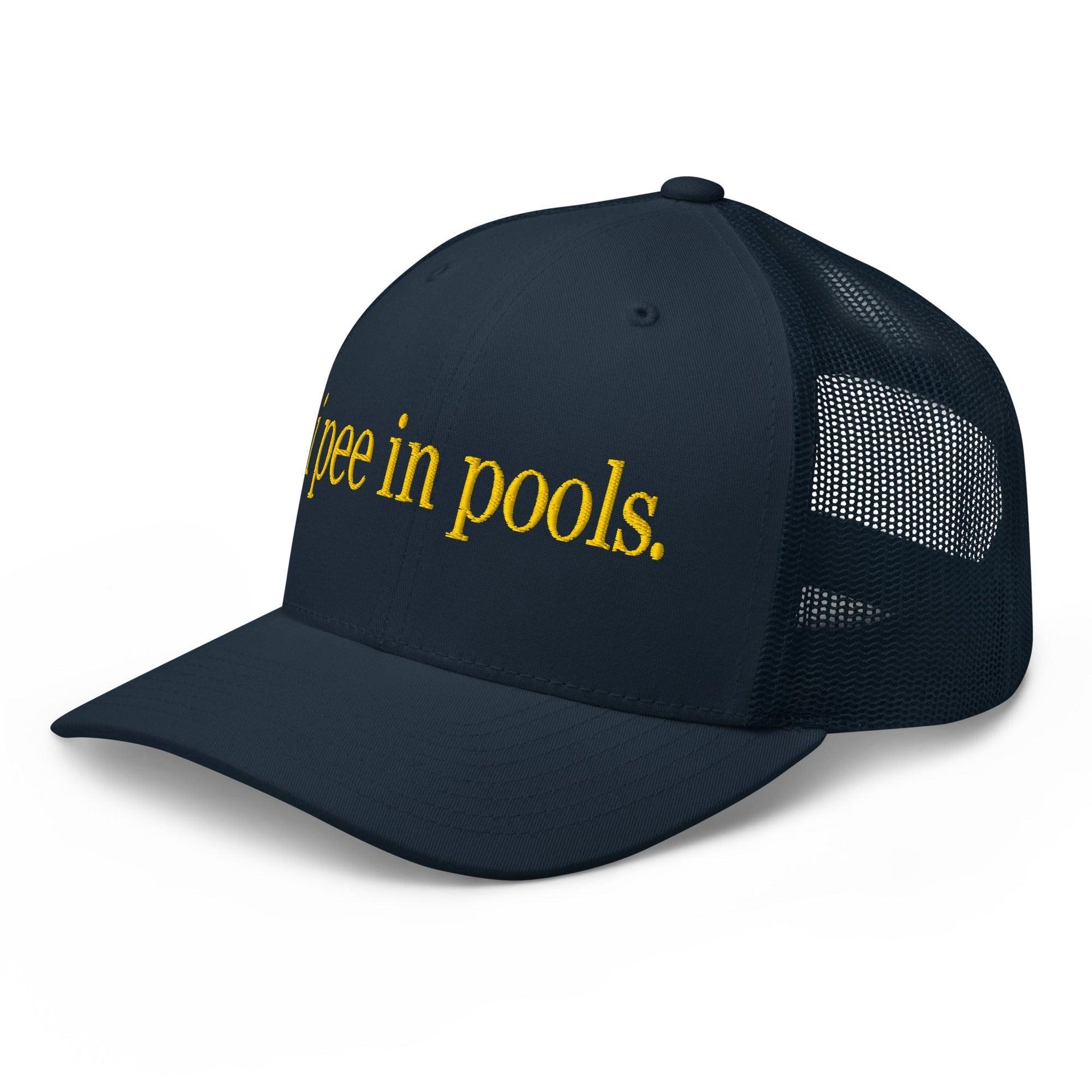 I Pee in Pools Embroidered Mesh Trucker Hat Capital Crowns Funny Trucker Hats