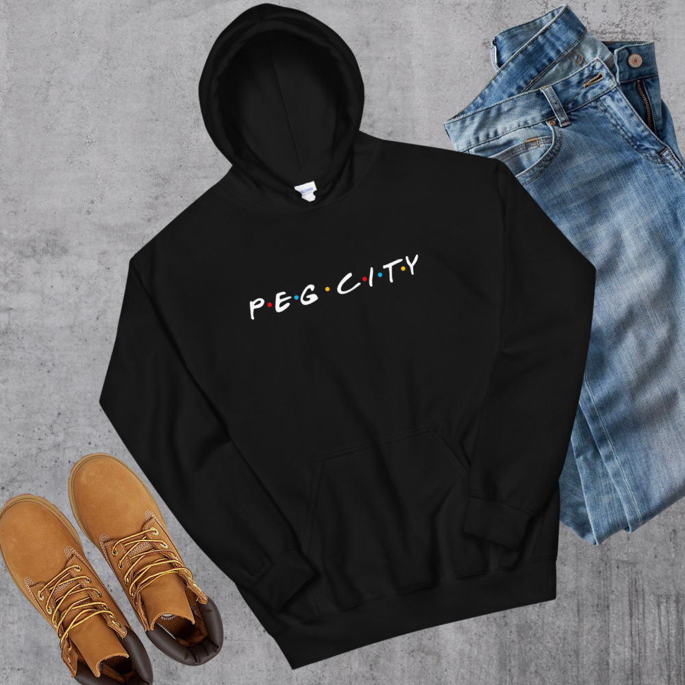 Peg City Friends Hoodie Black Canadian City Apparel winnipeg