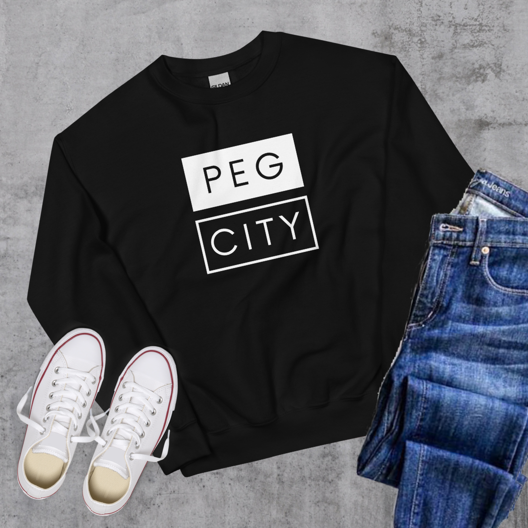 Peg City Sweatshirt Black Canadian City Apparel winnipeg