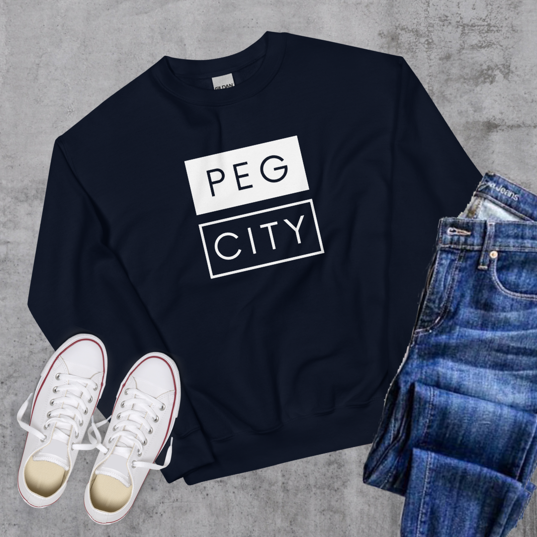 Peg City Sweatshirt Navy Canadian City Apparel winnipeg
