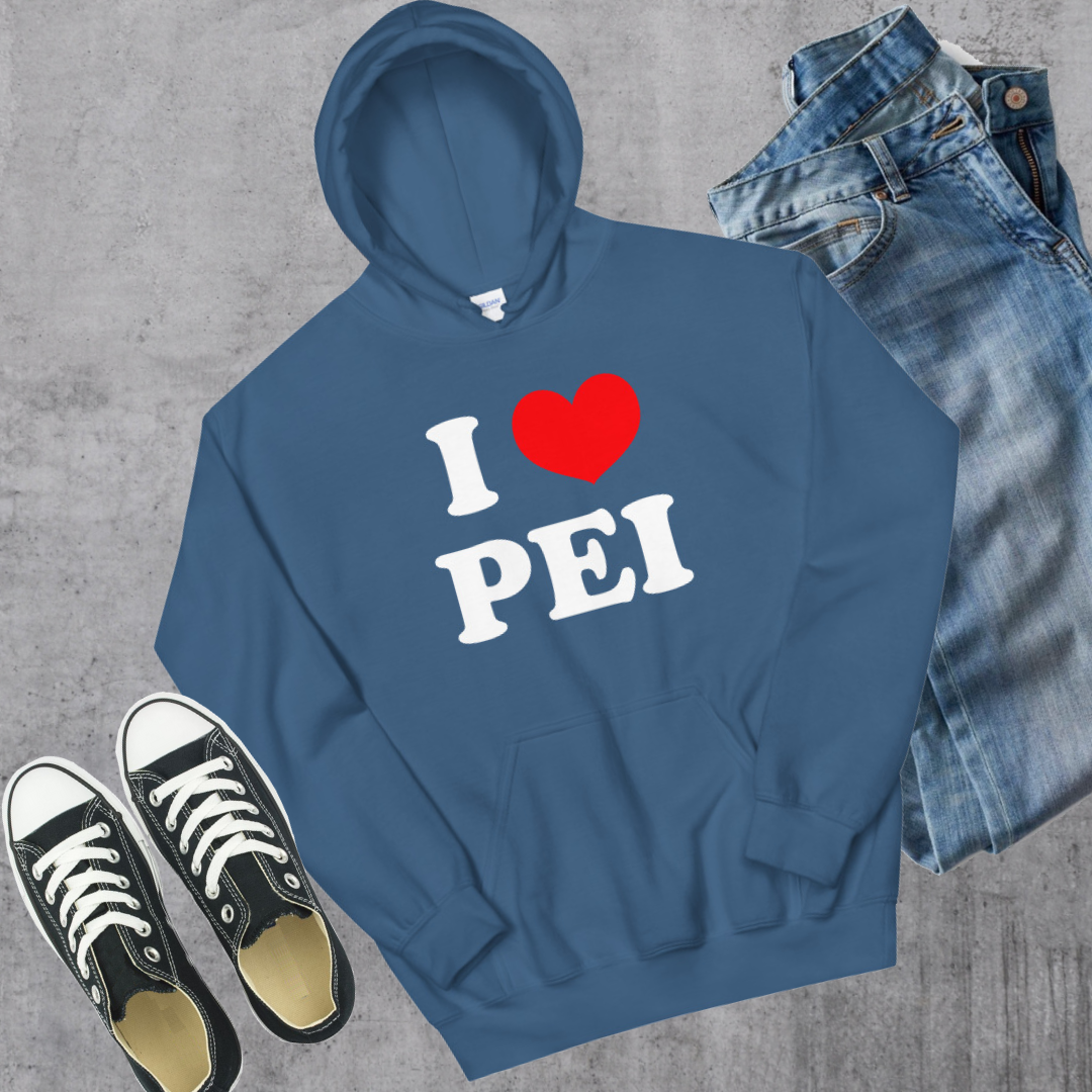 I ❤️ PEI Hoodie Indigo Blue Canadian City Apparel