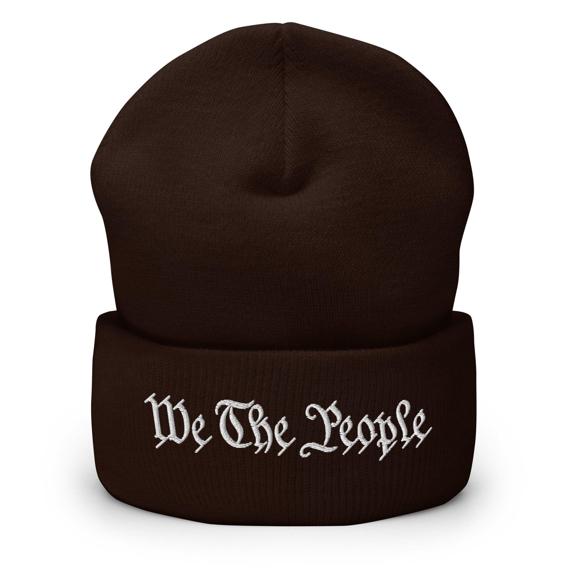 We The People Embroidered Knit Cuffed Beanie Brown Beanies Capital Crowns Conservative