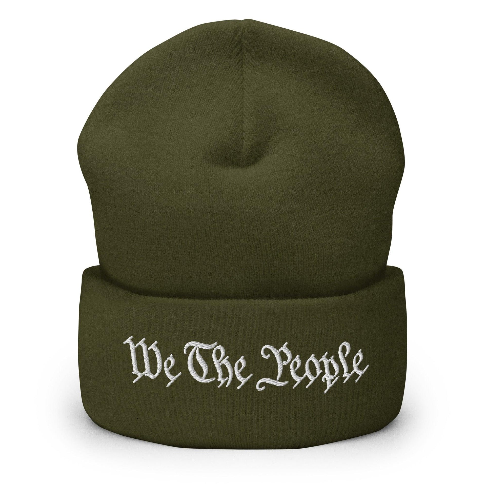We The People Embroidered Knit Cuffed Beanie Olive Beanies Capital Crowns Conservative