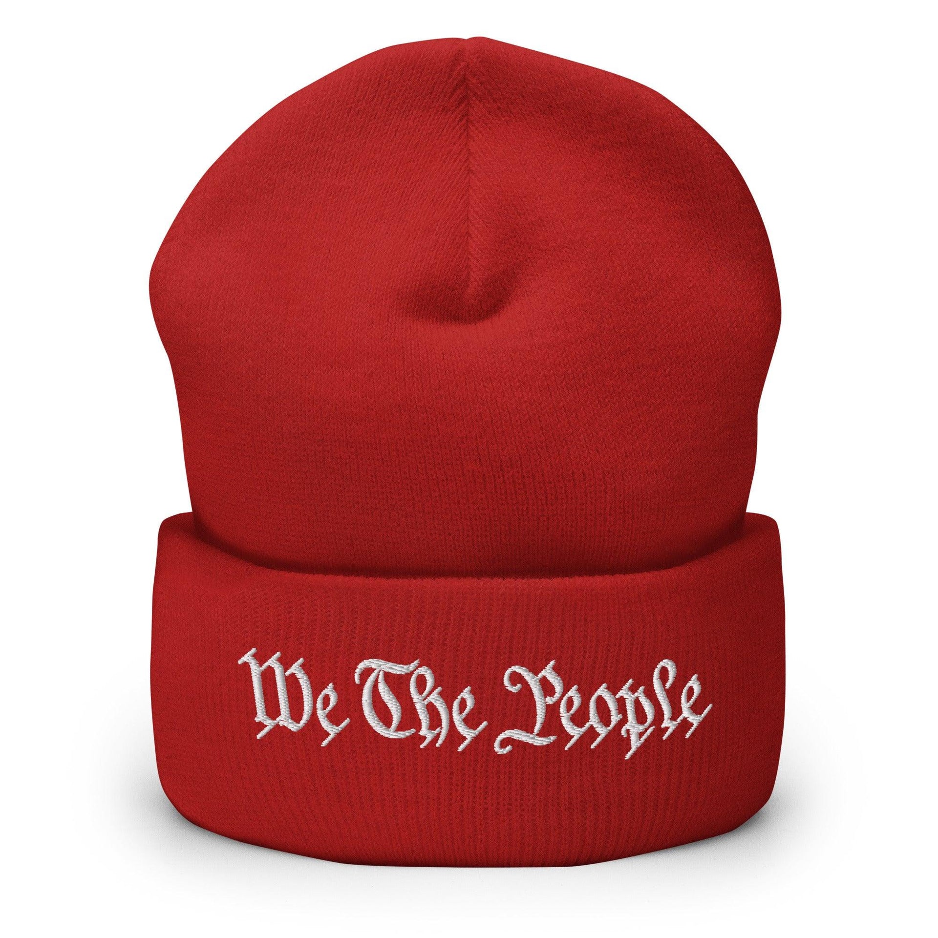 We The People Embroidered Knit Cuffed Beanie Red Beanies Capital Crowns Conservative