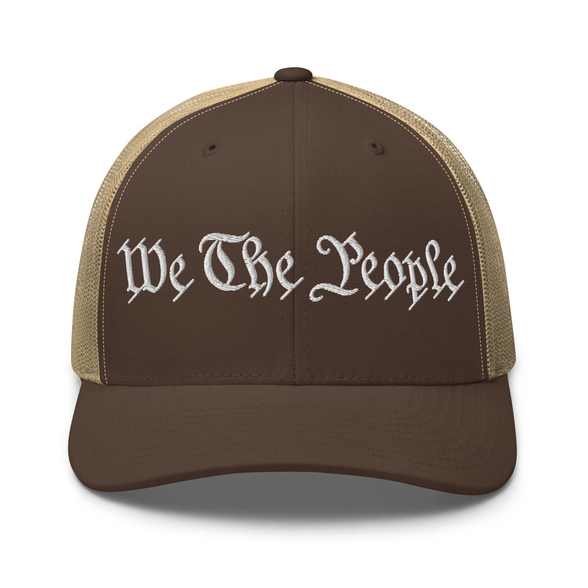 We The People Embroidered Mesh Trucker Hat Brown Khaki Capital Crowns Conservative Trucker Hats