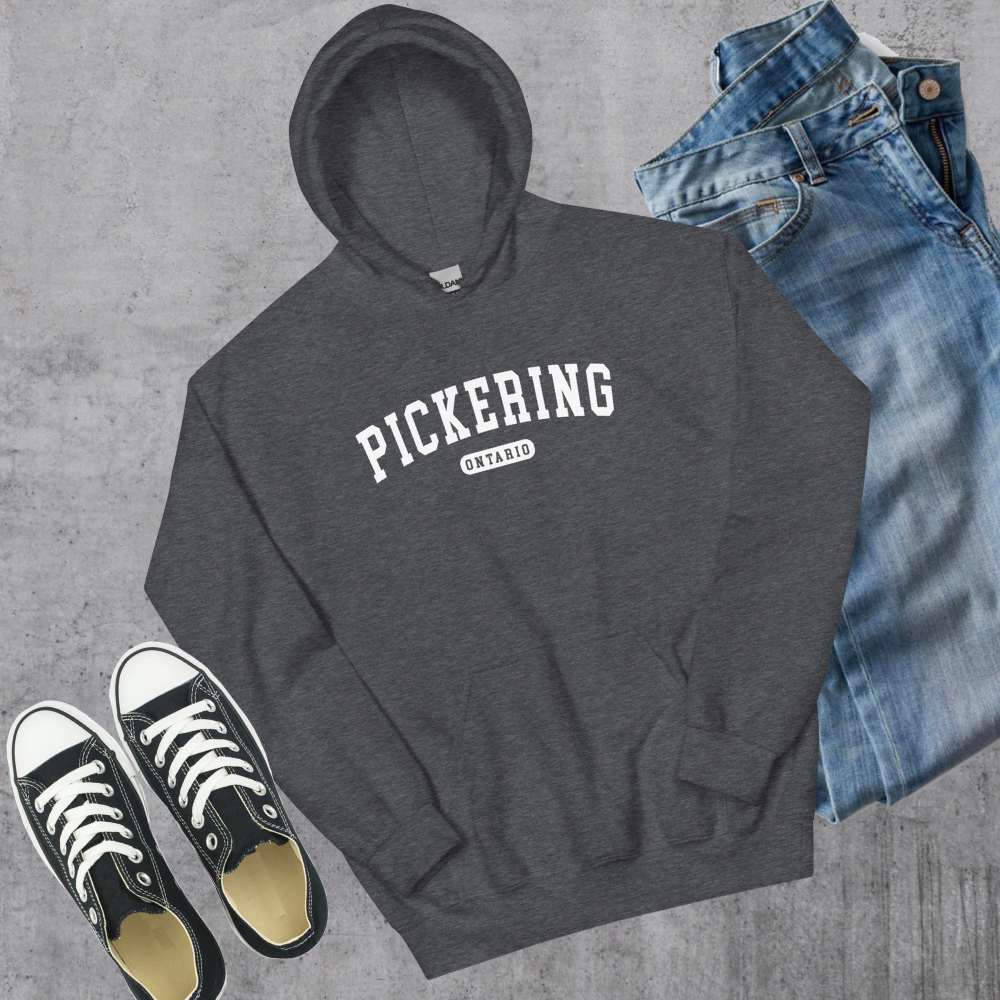 Pickering ON College Hoodie Dark Heather Canadian City Apparel