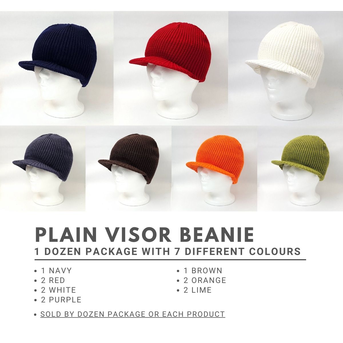Plain Visor Beanie Package OSFA Dozen Special plain beanie