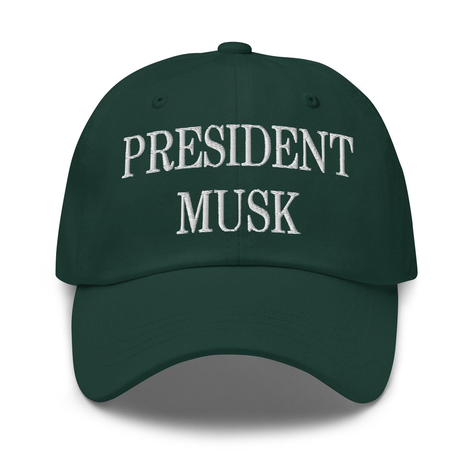 President Musk Embroidered Dad Hat Spruce Capital Crowns Conservative Dad Hats