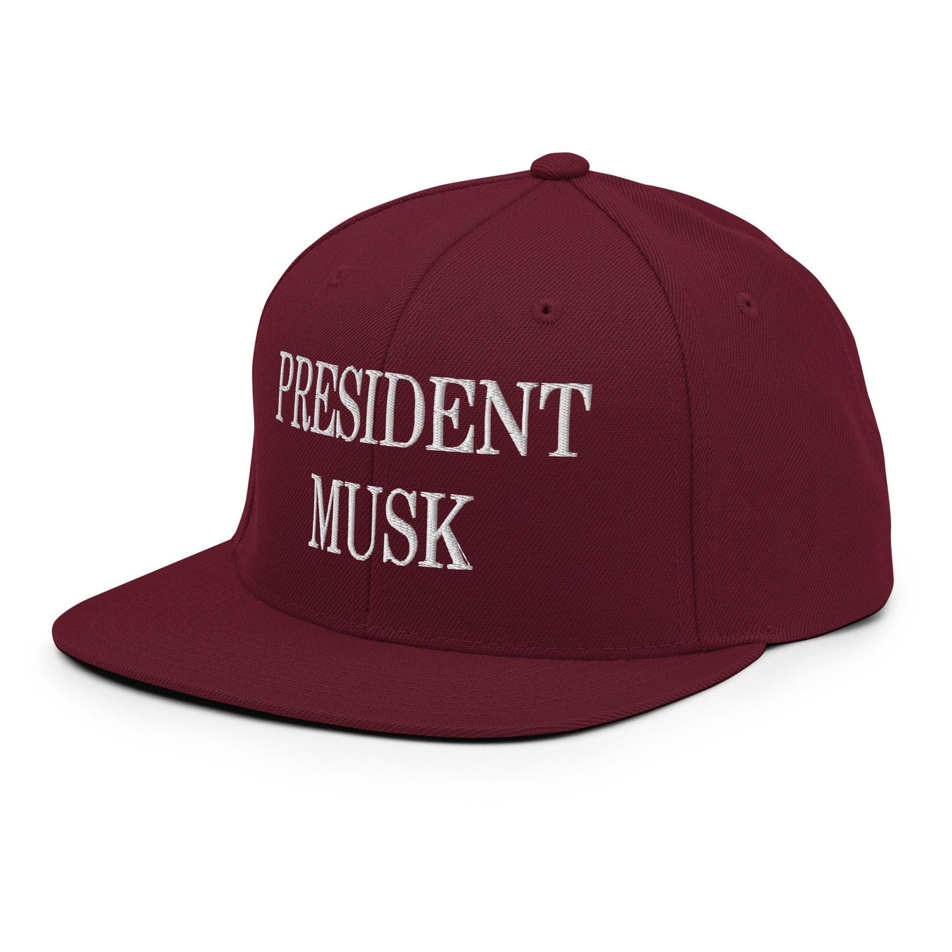 President Musk Embroidered Flat Bill Brim Snapback Hat Capital Crowns Conservative Snapback Hats