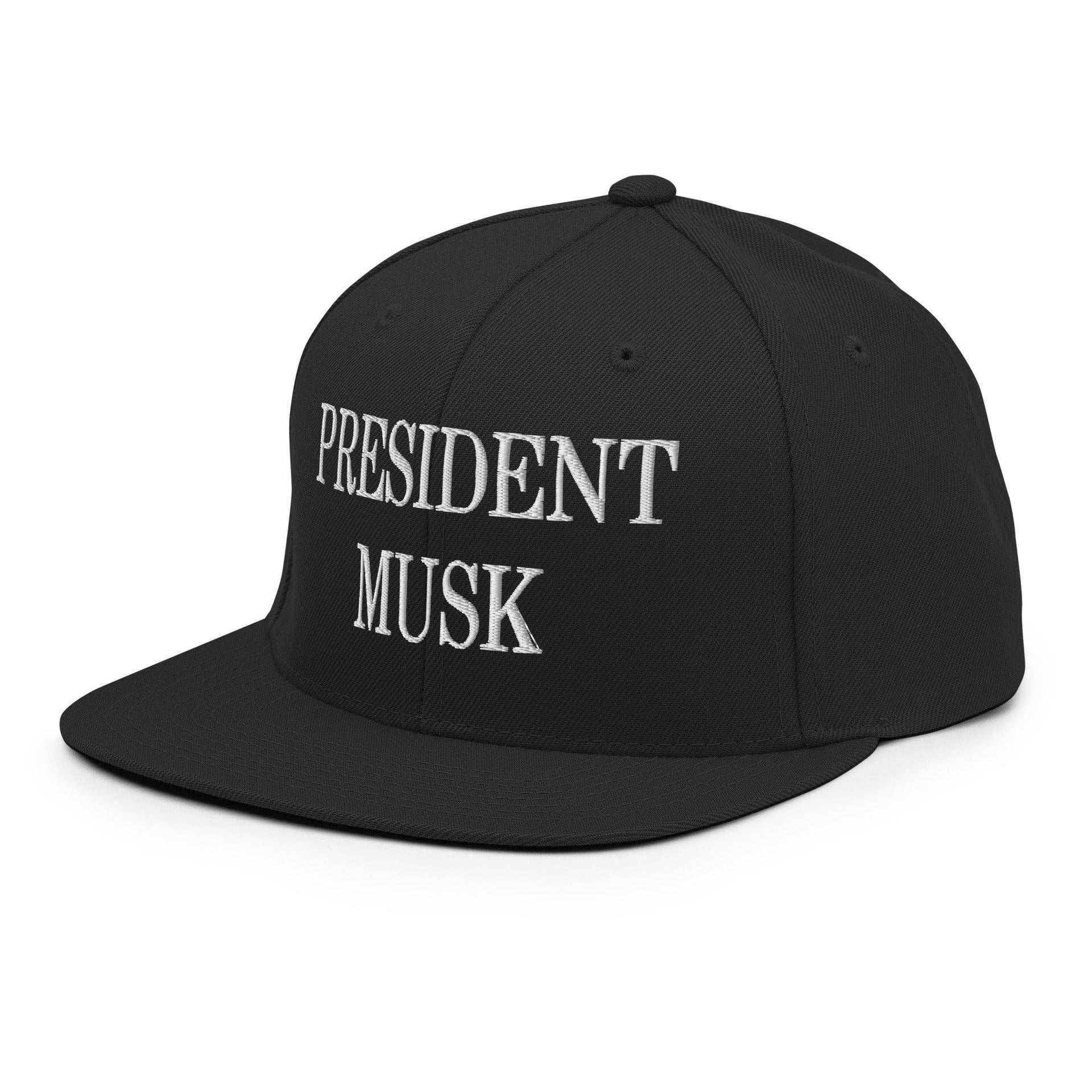 President Musk Embroidered Flat Bill Brim Snapback Hat Capital Crowns Conservative Snapback Hats