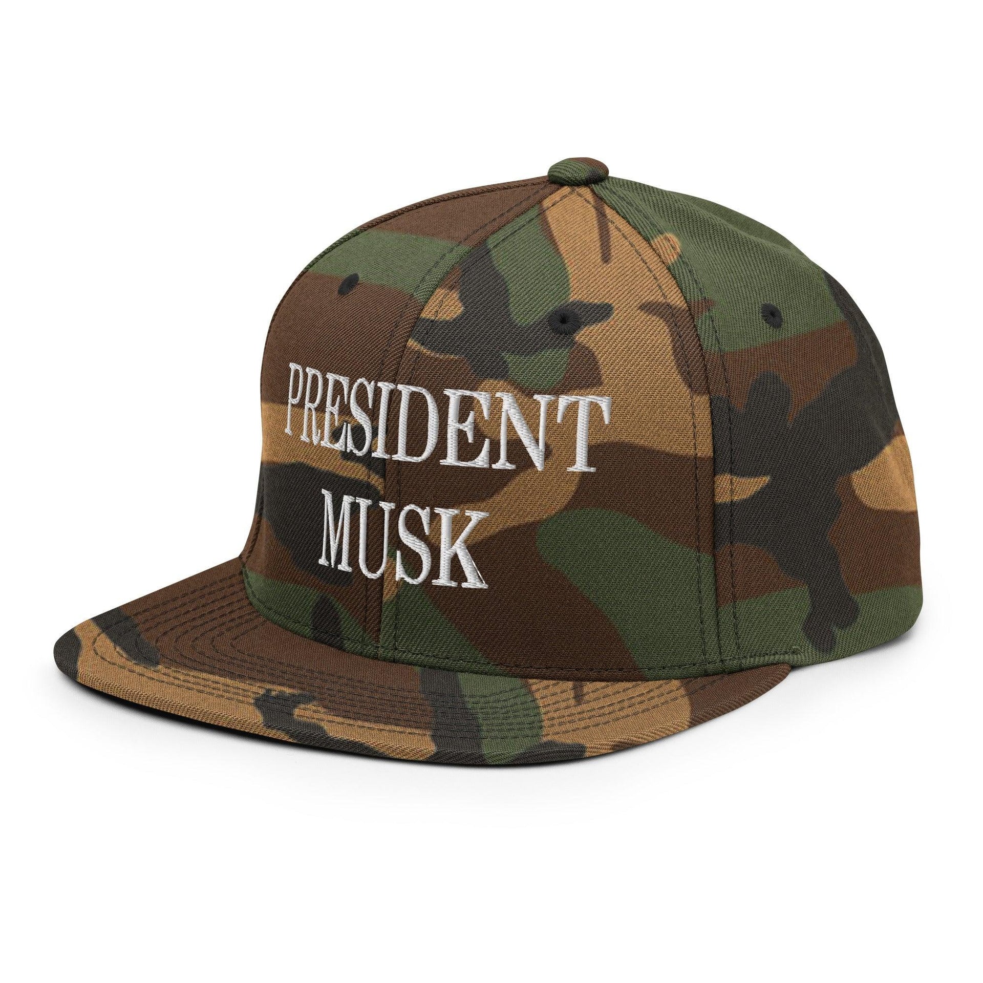 President Musk Embroidered Flat Bill Brim Snapback Hat Capital Crowns Conservative Snapback Hats