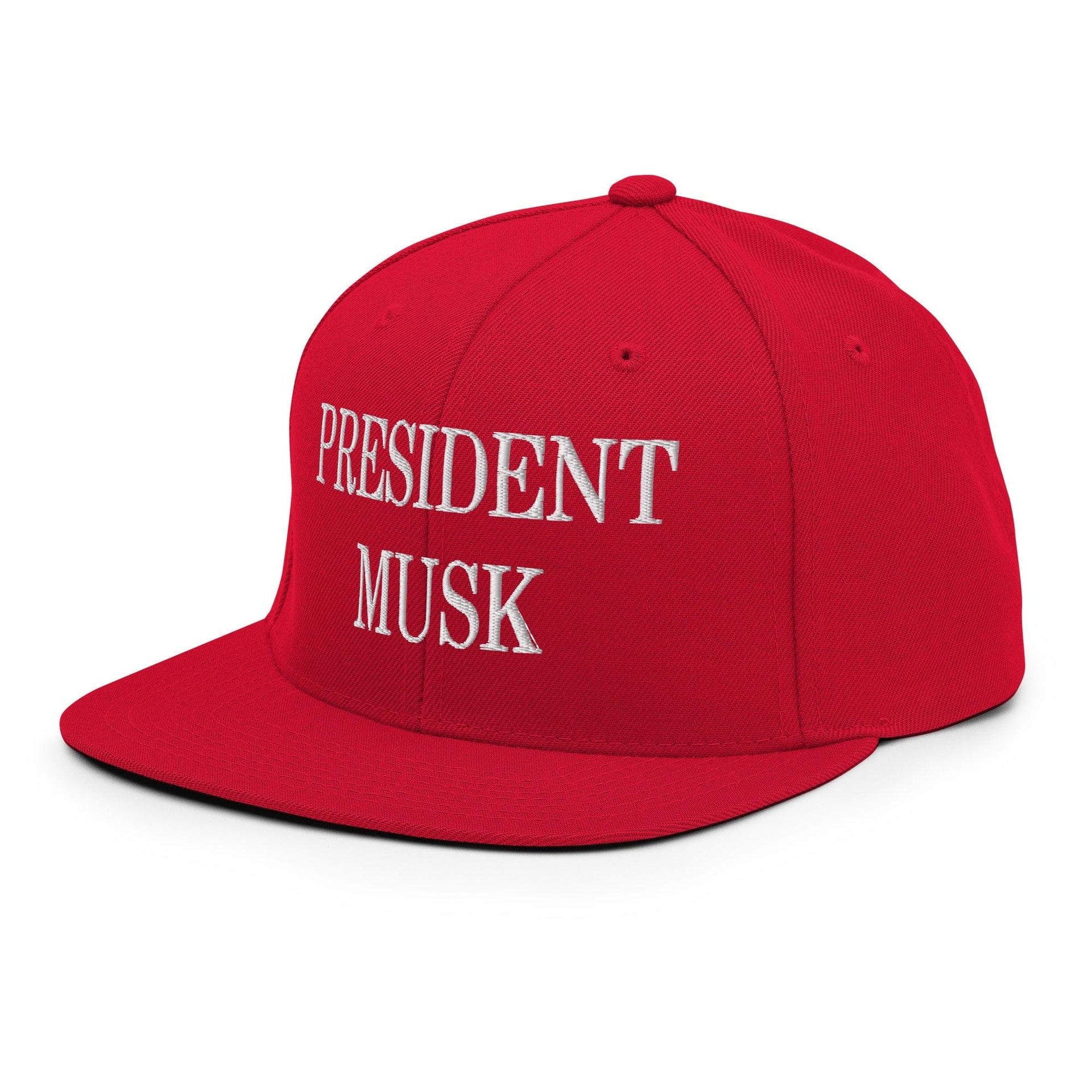 President Musk Embroidered Flat Bill Brim Snapback Hat Capital Crowns Conservative Snapback Hats