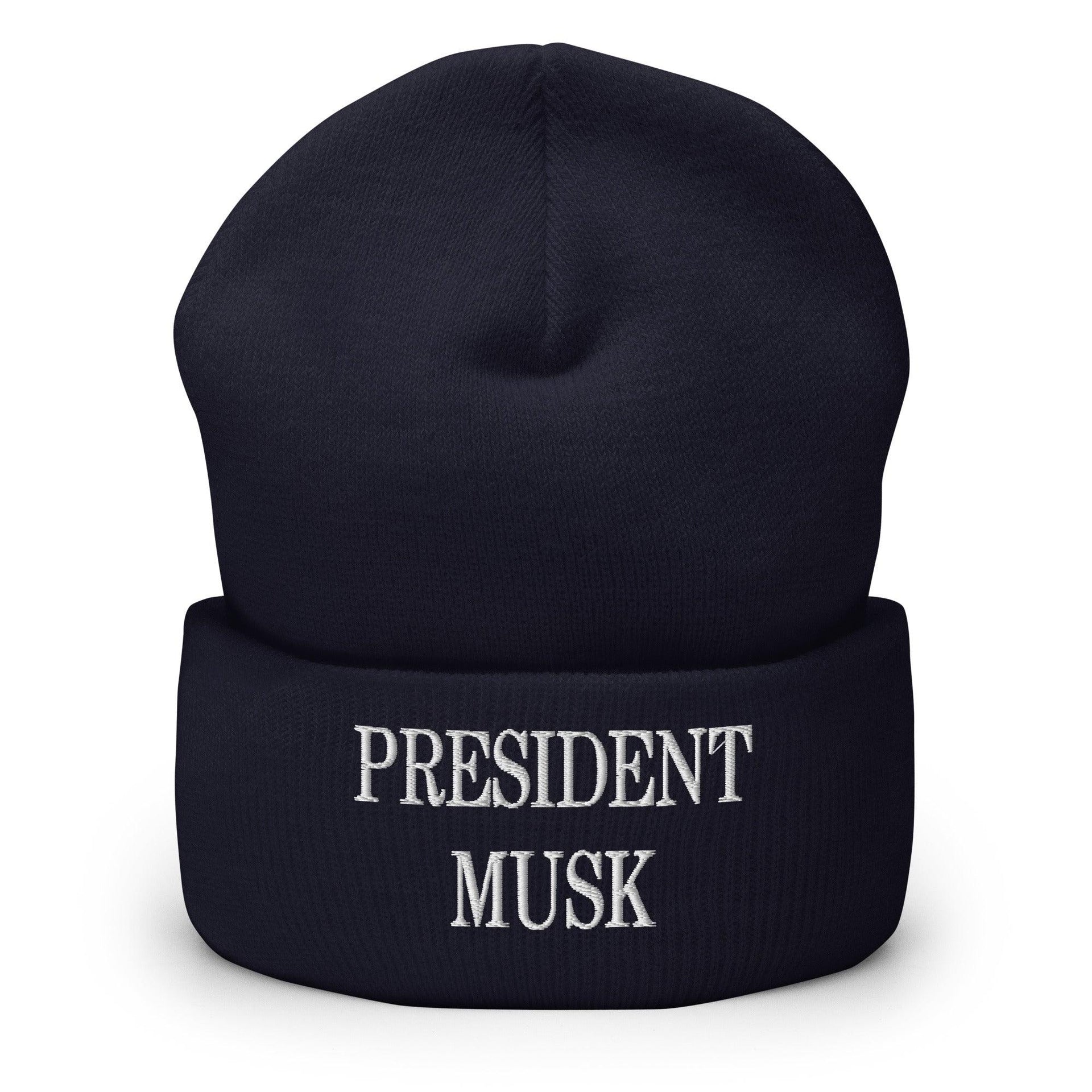 President Musk Embroidered Knit Cuffed Beanie Navy Beanies Capital Crowns Conservative
