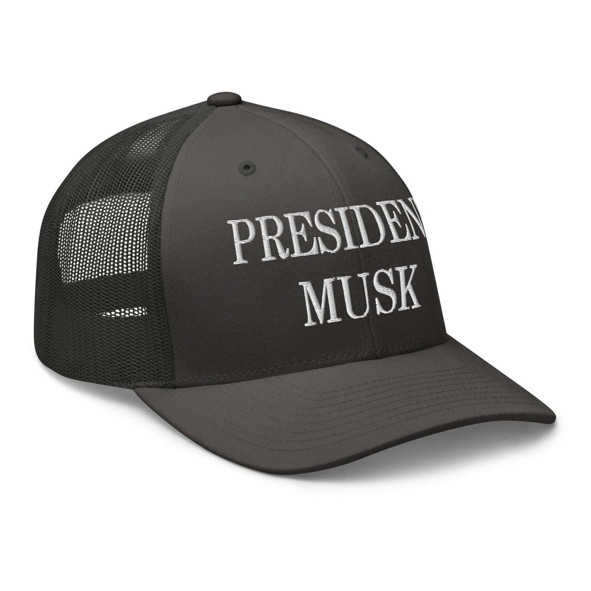 President Musk Embroidered Mesh Trucker Hat Capital Crowns Conservative Trucker Hats
