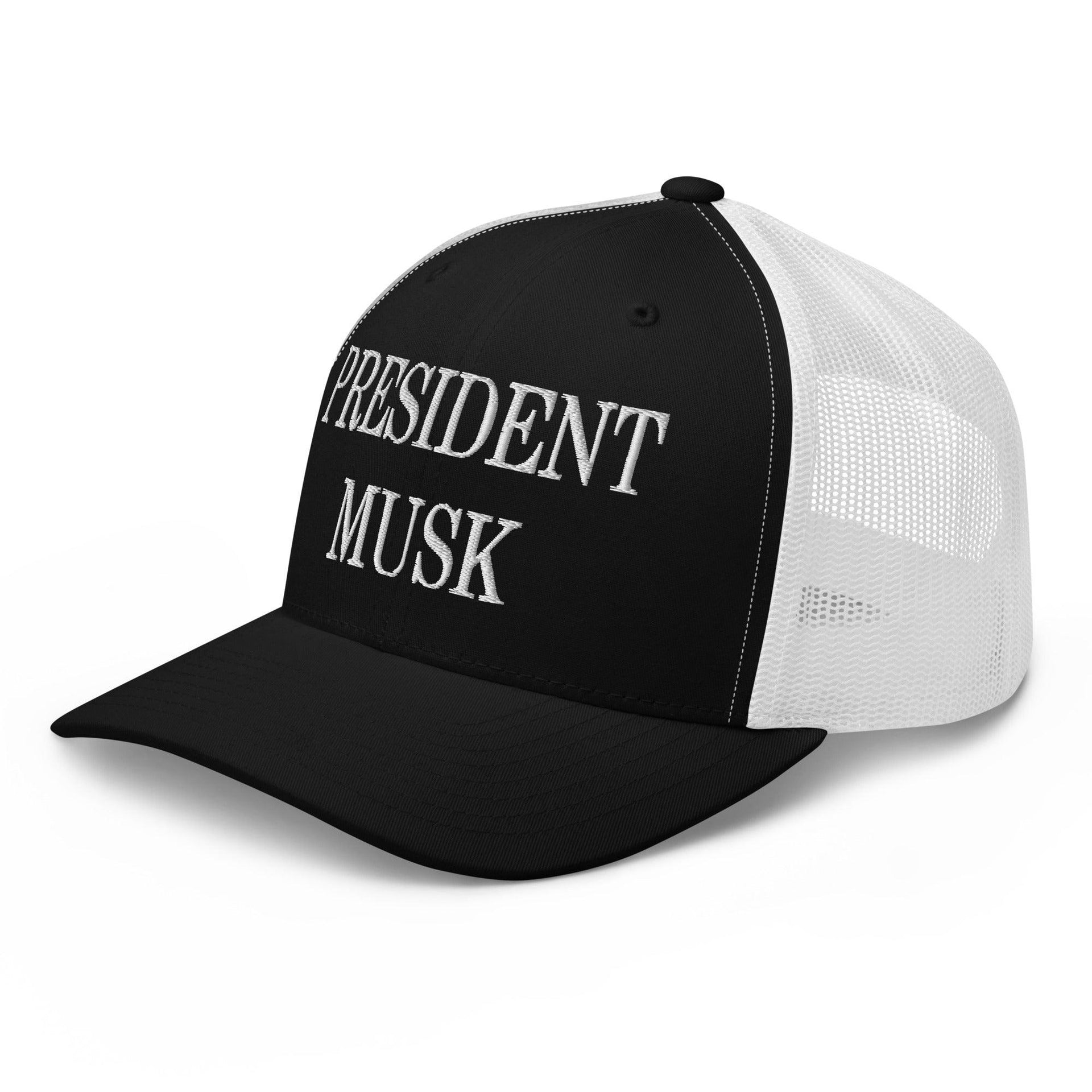 President Musk Embroidered Mesh Trucker Hat Capital Crowns Conservative Trucker Hats