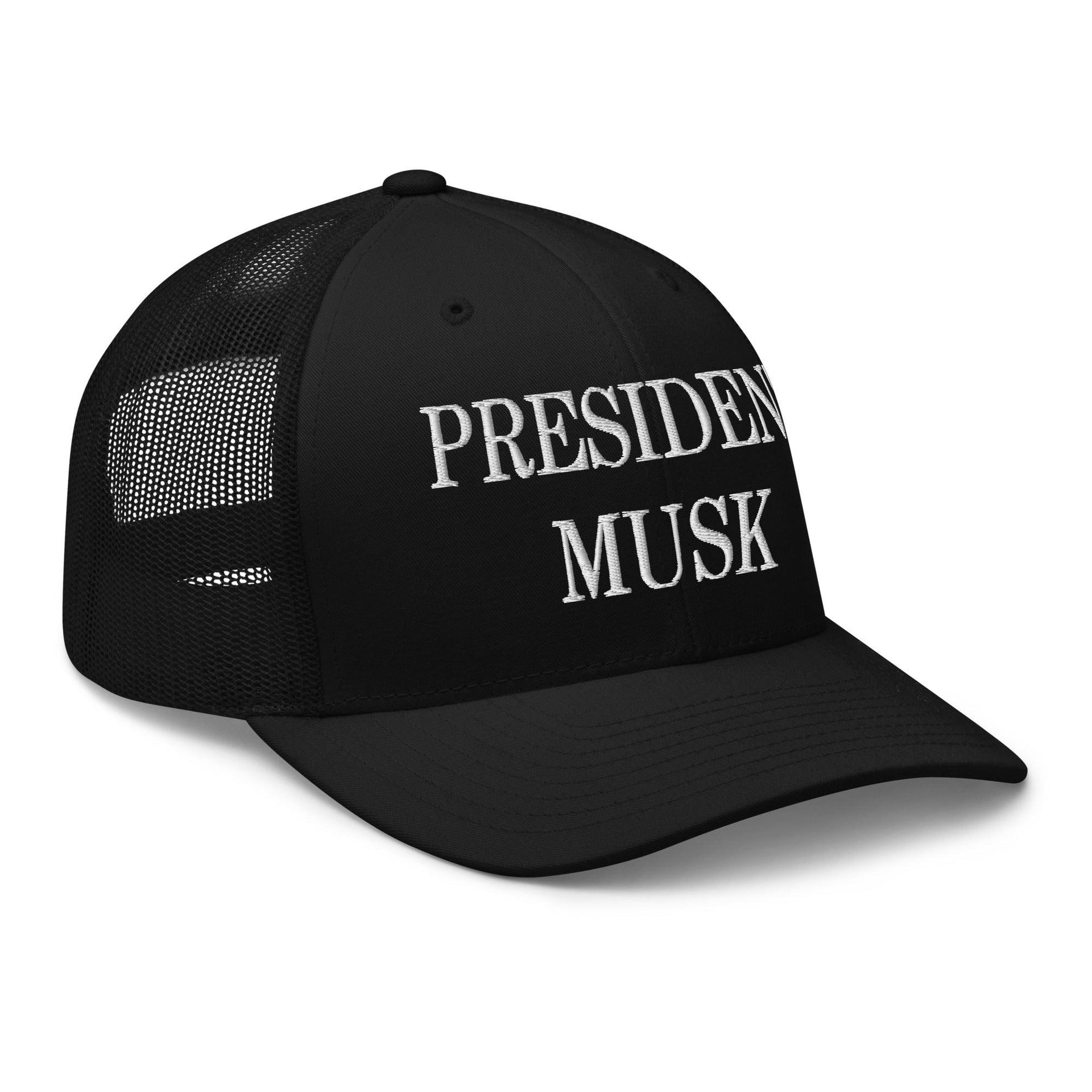 President Musk Embroidered Mesh Trucker Hat Capital Crowns Conservative Trucker Hats