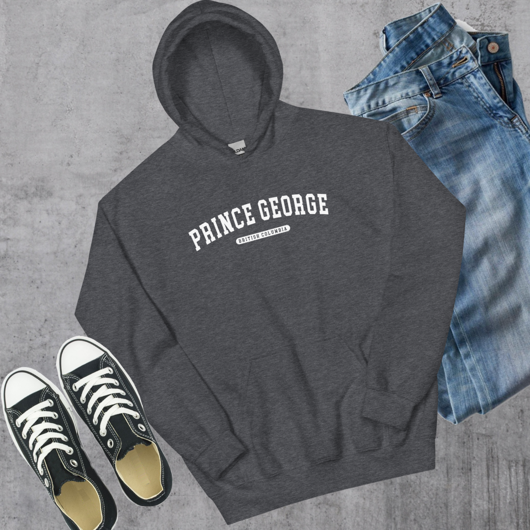 Prince George BC College Hoodie Dark Heather Canadian City Apparel
